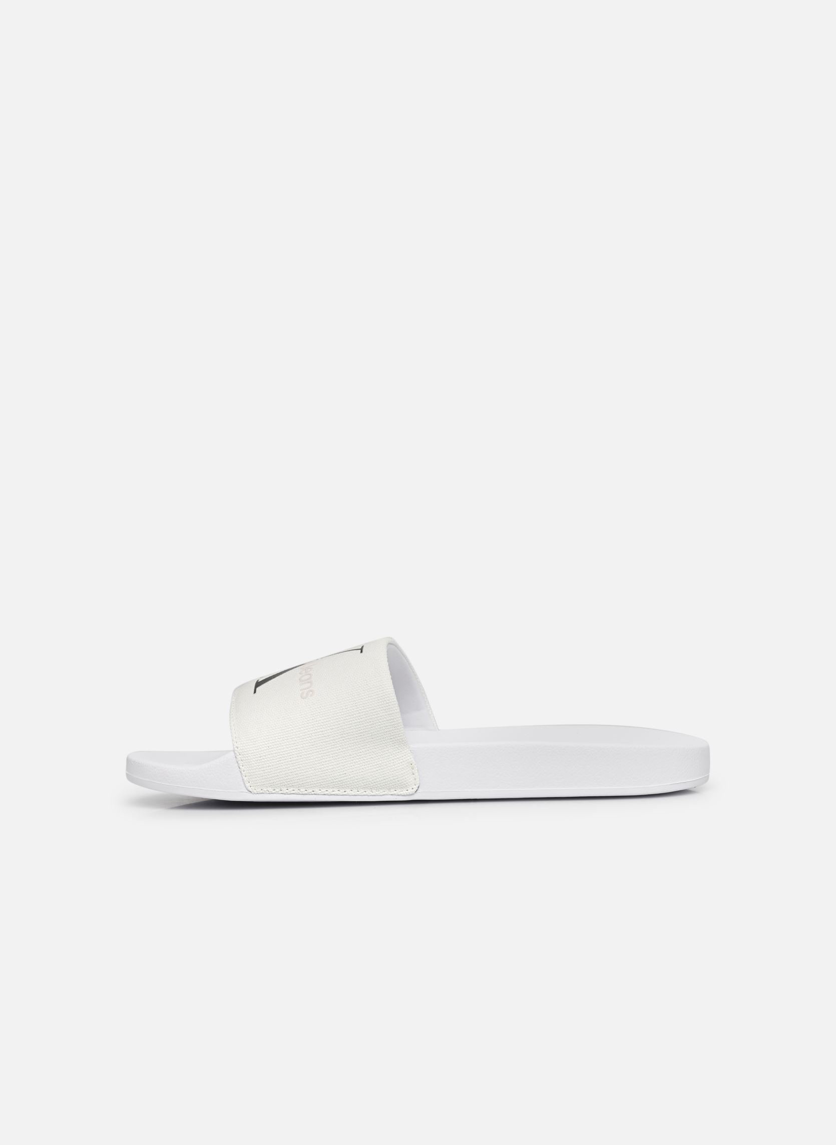 Flache Sandalen SLIDE MONOGRAM CO damen weiß Calvin Klein Flache Sandalen SLIDE MONOGRAM CO damen weiß BRIGHT WHITE/BLACK