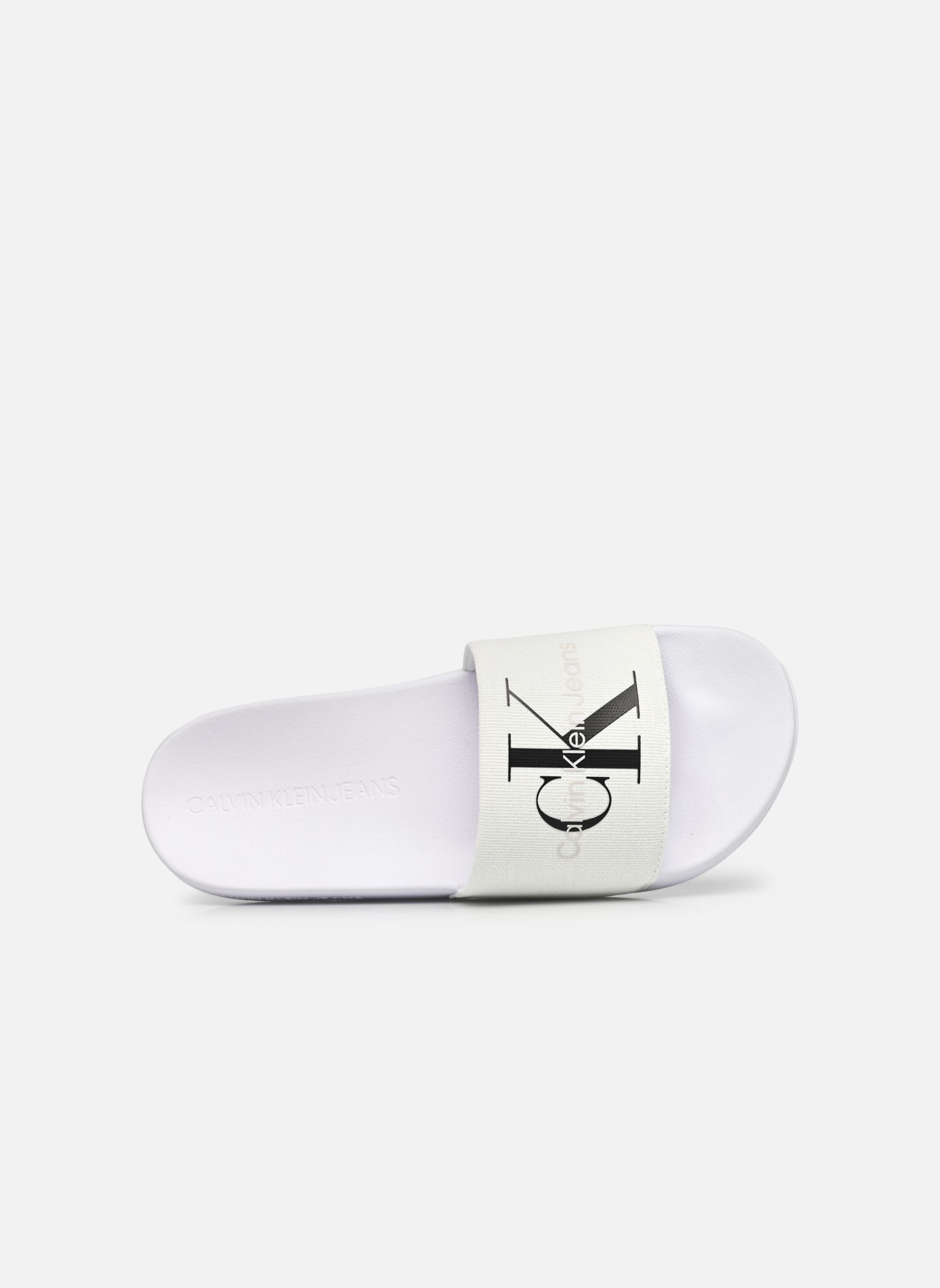 Flache Sandalen SLIDE MONOGRAM CO damen weiß Calvin Klein Flache Sandalen SLIDE MONOGRAM CO damen weiß BRIGHT WHITE/BLACK