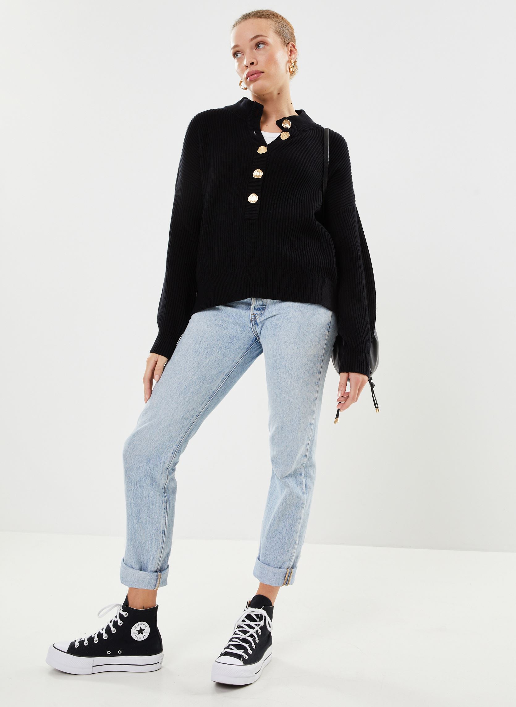 Pulls Viching O-Neck L/S Button Knit Top/R femme noir Vila Pulls Viching O-Neck L/S Button Knit Top/R femme noir Black Beauty