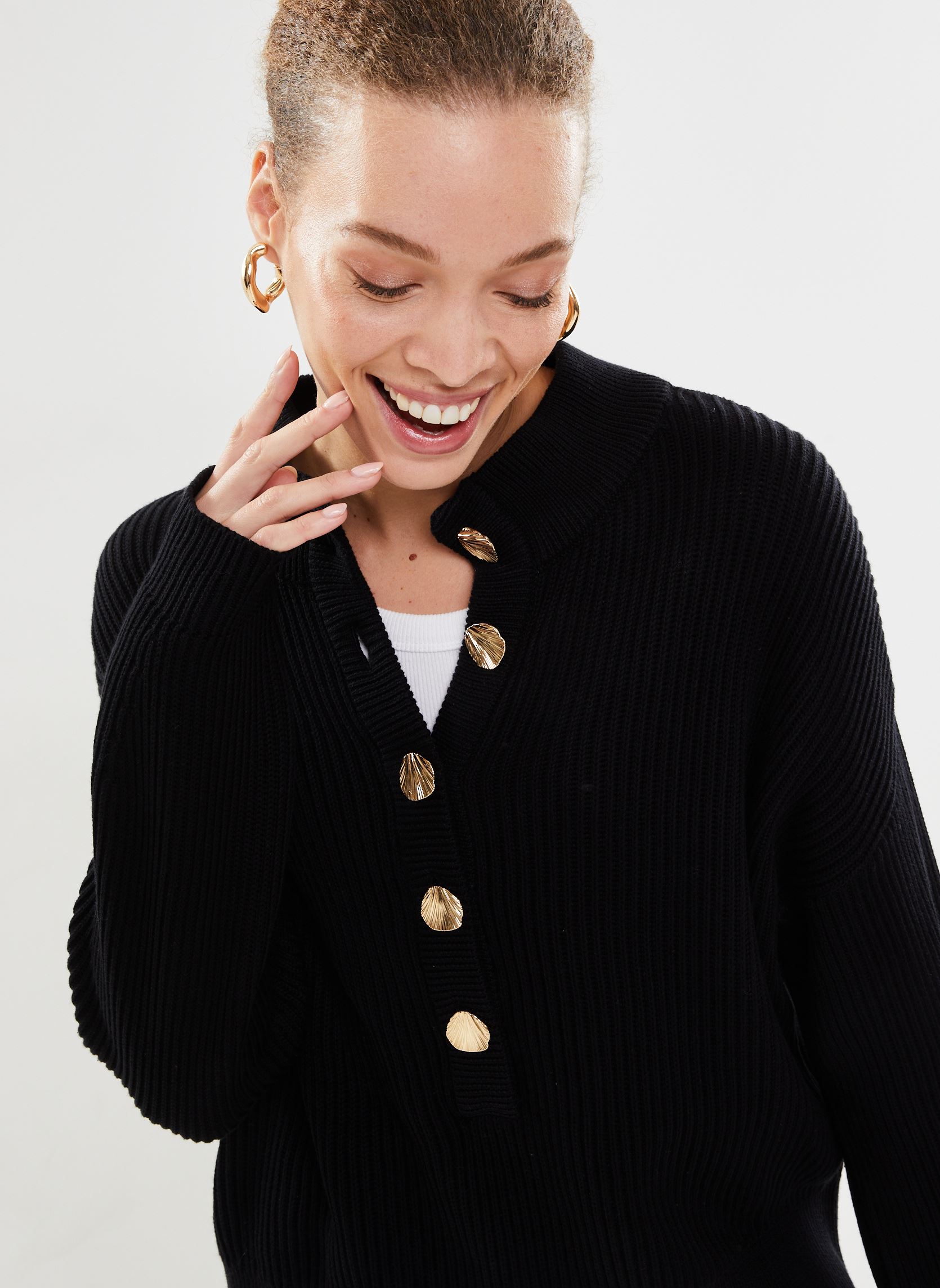 Pulls Viching O-Neck L/S Button Knit Top/R femme noir Vila Pulls Viching O-Neck L/S Button Knit Top/R femme noir Black Beauty