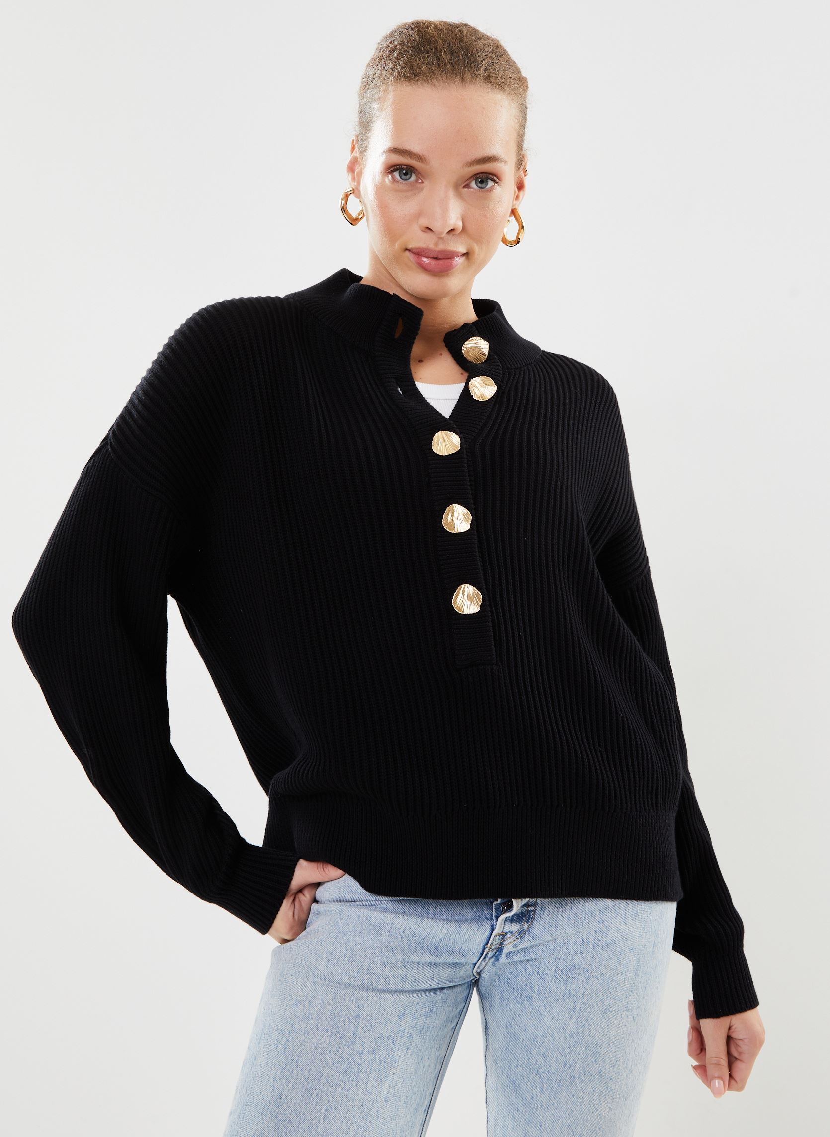 Pulls Viching O-Neck L/S Button Knit Top/R femme noir Vila Pulls Viching O-Neck L/S Button Knit Top/R femme noir Black Beauty