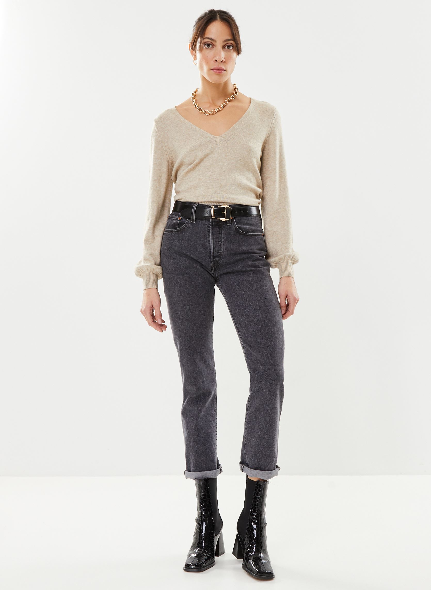 Truien Viril Rev V-Neck L/S Knit Top - Noos dames beige Vila Truien Viril Rev V-Neck L/S Knit Top - Noos dames beige Natural Melange