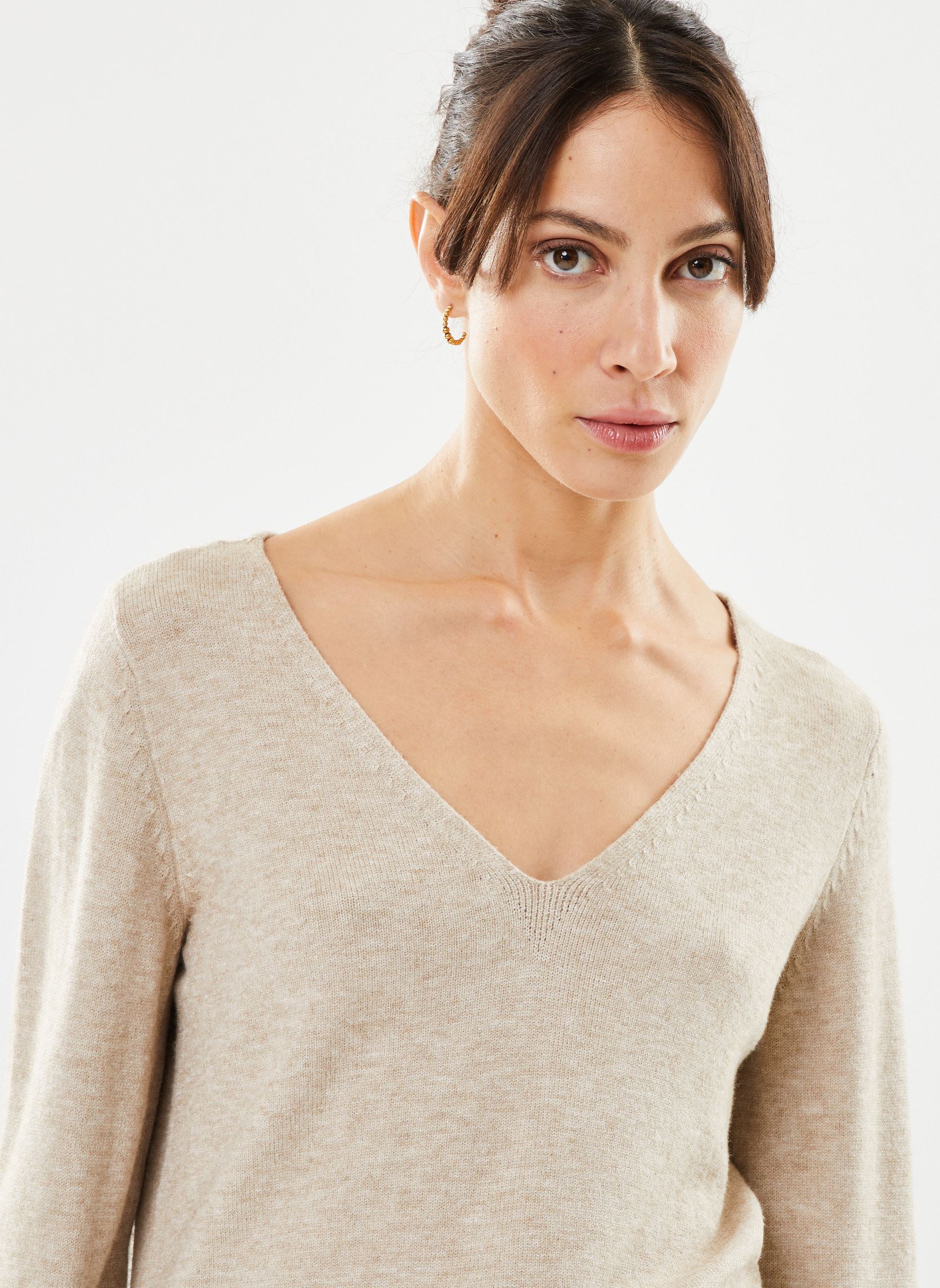 Truien Viril Rev V-Neck L/S Knit Top - Noos dames beige Vila Truien Viril Rev V-Neck L/S Knit Top - Noos dames beige Natural Melange