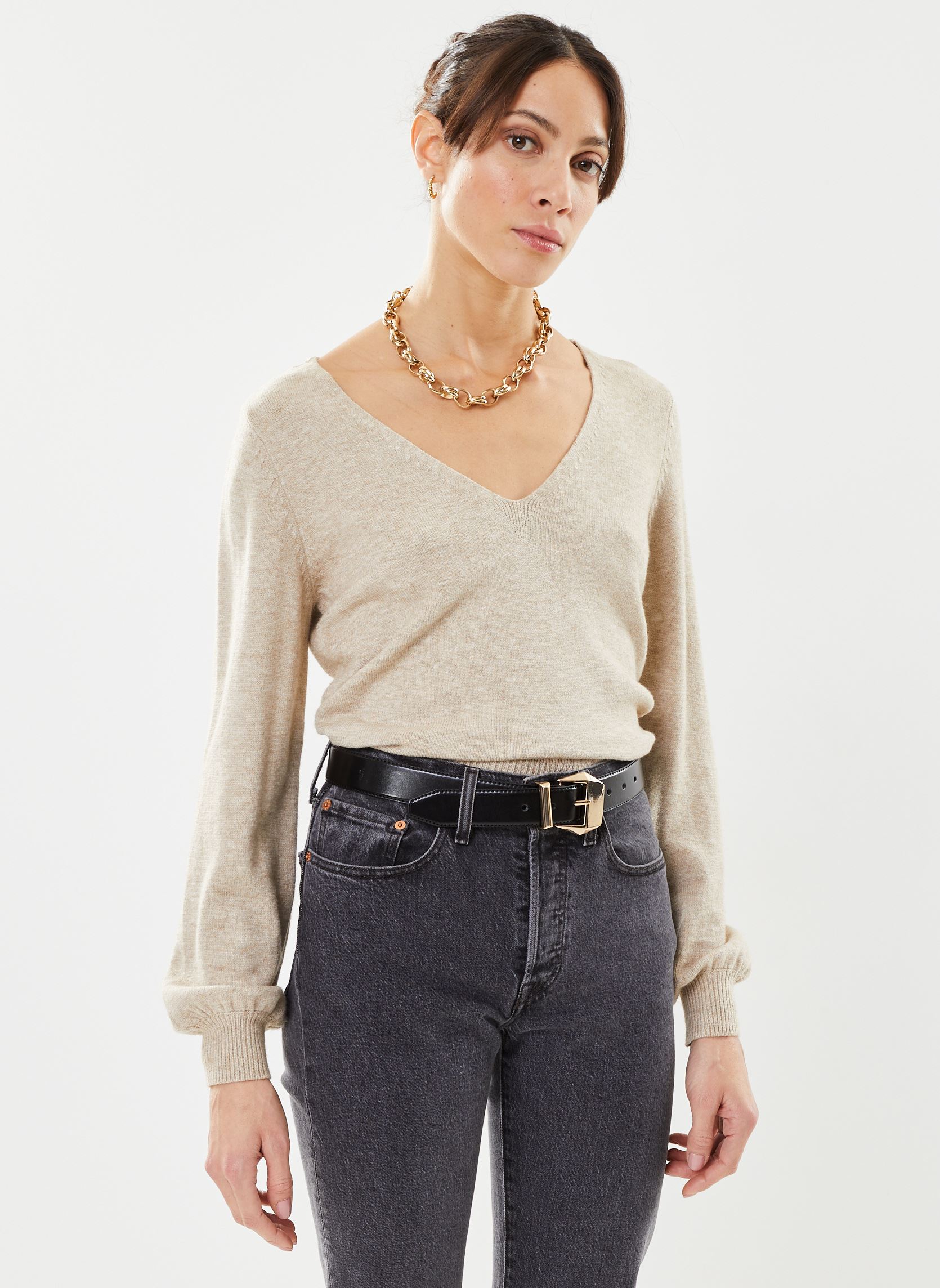Truien Viril Rev V-Neck L/S Knit Top - Noos dames beige Vila Truien Viril Rev V-Neck L/S Knit Top - Noos dames beige Natural Melange