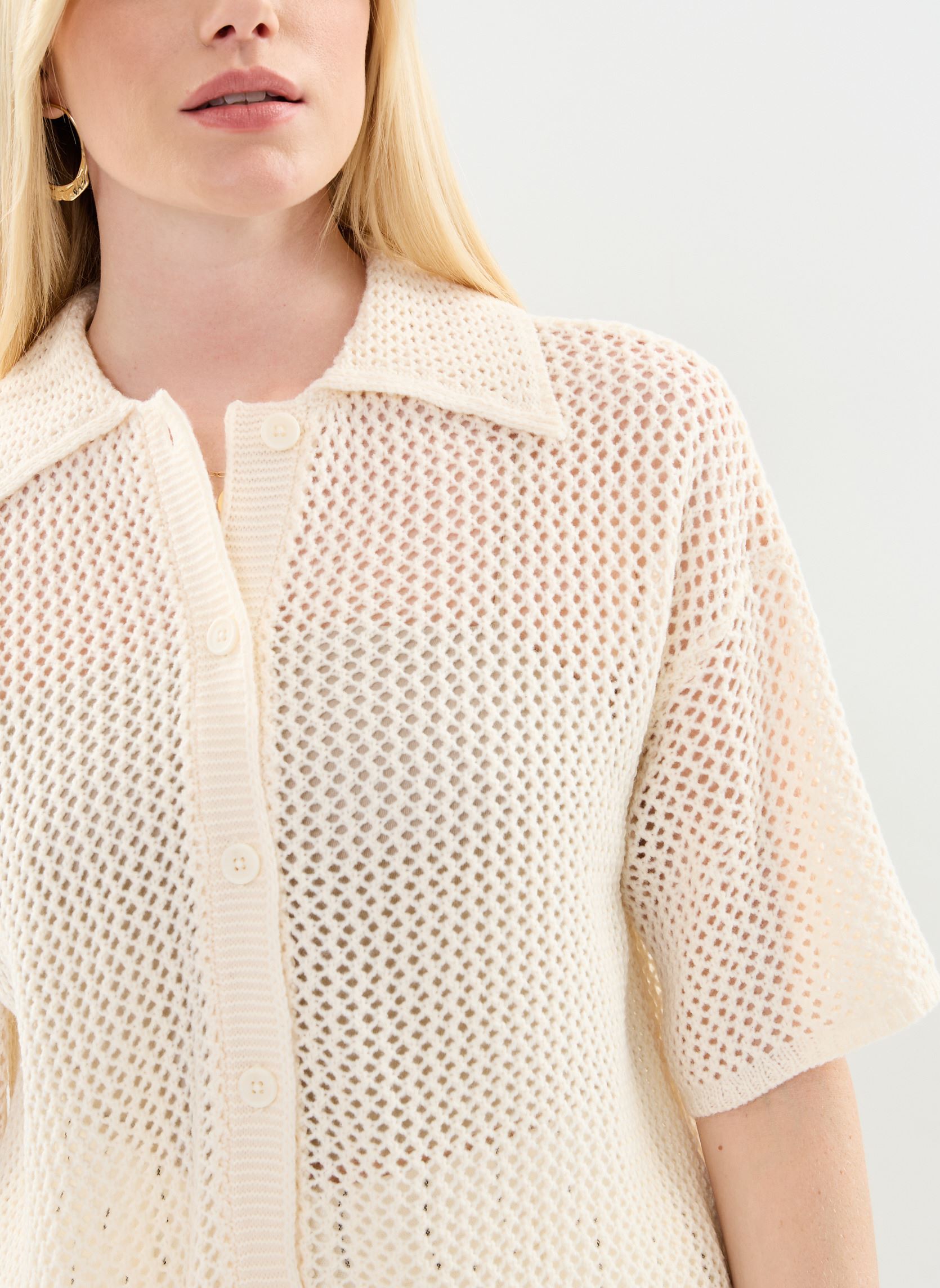 Vesten Vizola Polo 2/4 Knit Cardigan dames beige Vila Vesten Vizola Polo 2/4 Knit Cardigan dames beige EGGNOG