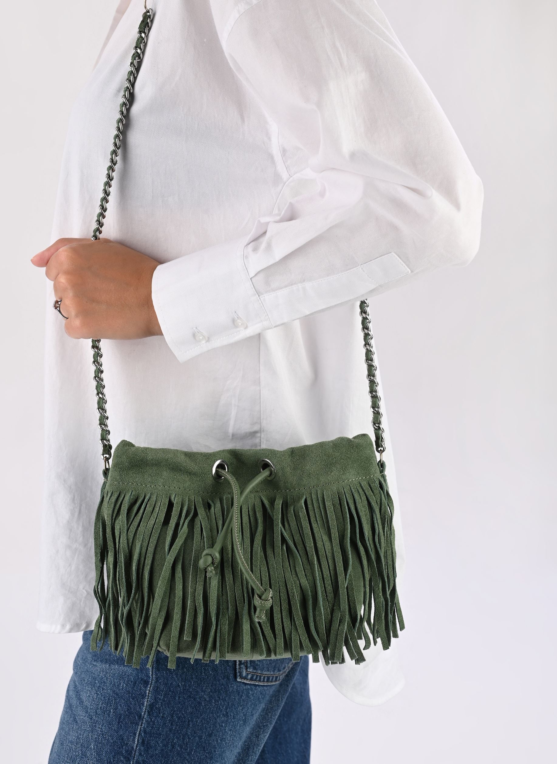 Borse a tracolla Vinina Suede Bucket Bag/Ef donna verde Vila Borse a tracolla Vinina Suede Bucket Bag/Ef donna verde OIL GREEN