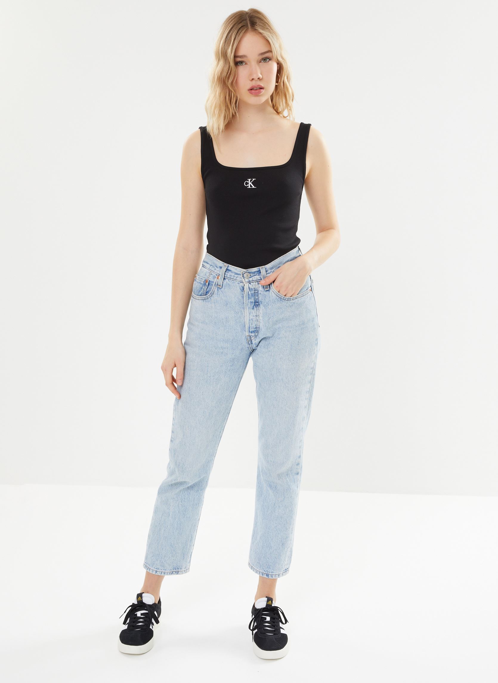 Débardeurs Ck Rib Tank Top femme noir Calvin Klein Jeans Débardeurs Ck Rib Tank Top femme noir CK BLACK