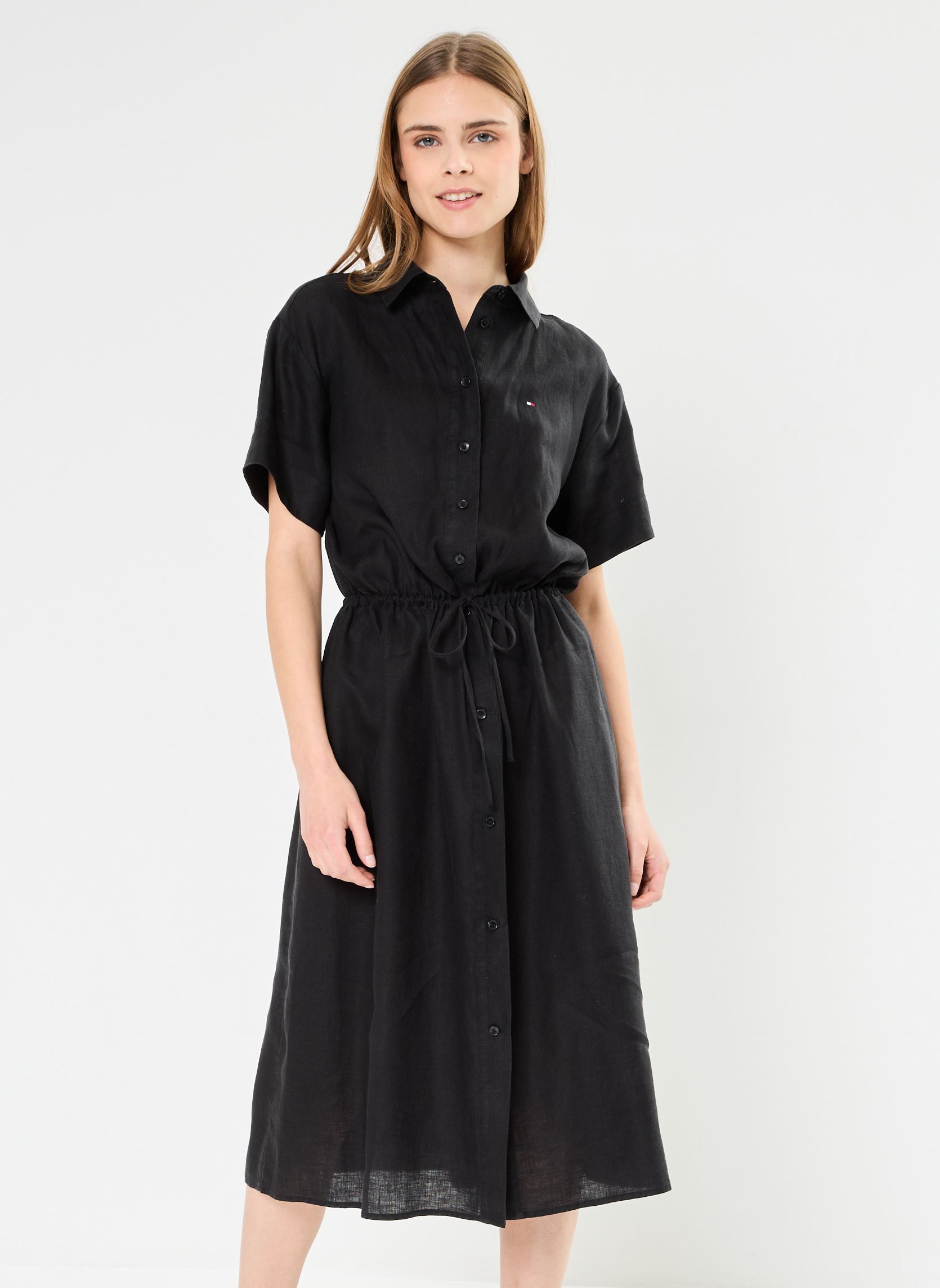 Vêtements Tommy Hilfiger Linen Ss Midi Shirt WW0WW41911 pour Femme