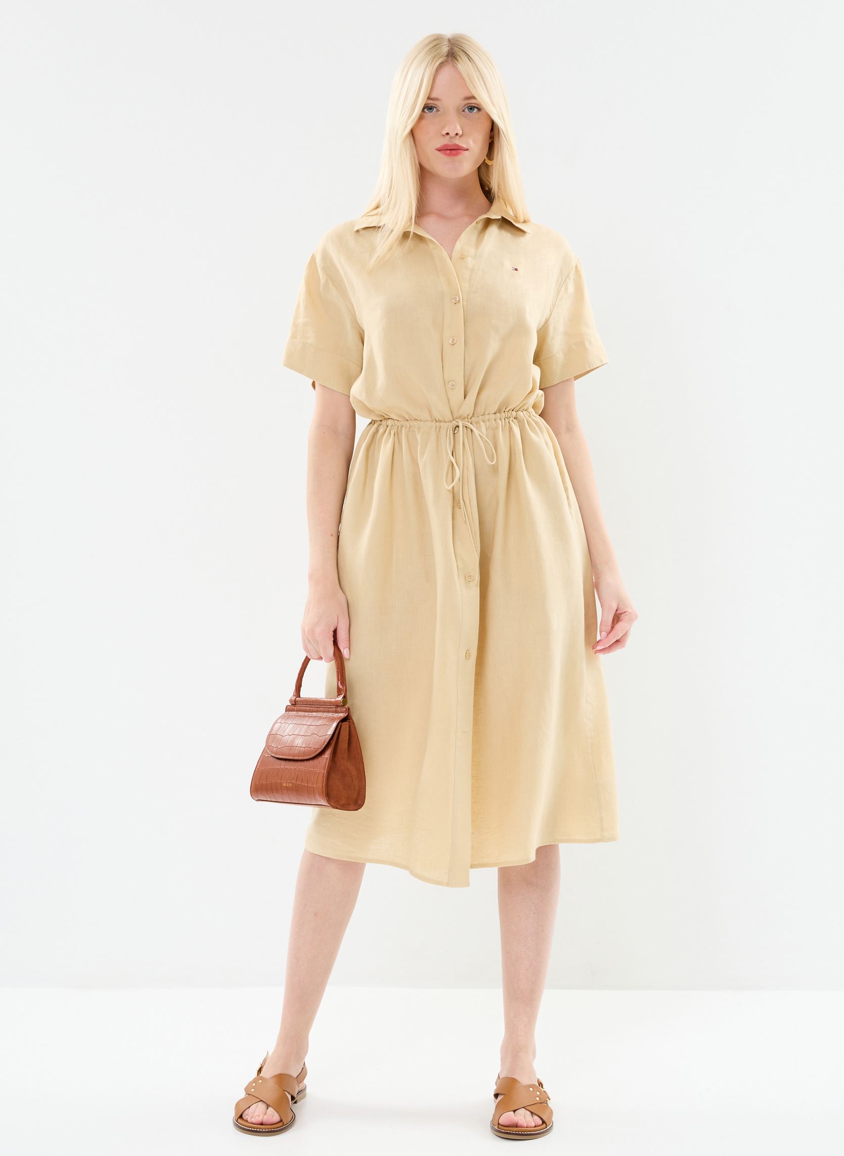 Abiti Linen Ss Midi Shirt WW0WW41911 donna beige Tommy Hilfiger Abiti Linen Ss Midi Shirt WW0WW41911 donna beige HARVEST WHEAT