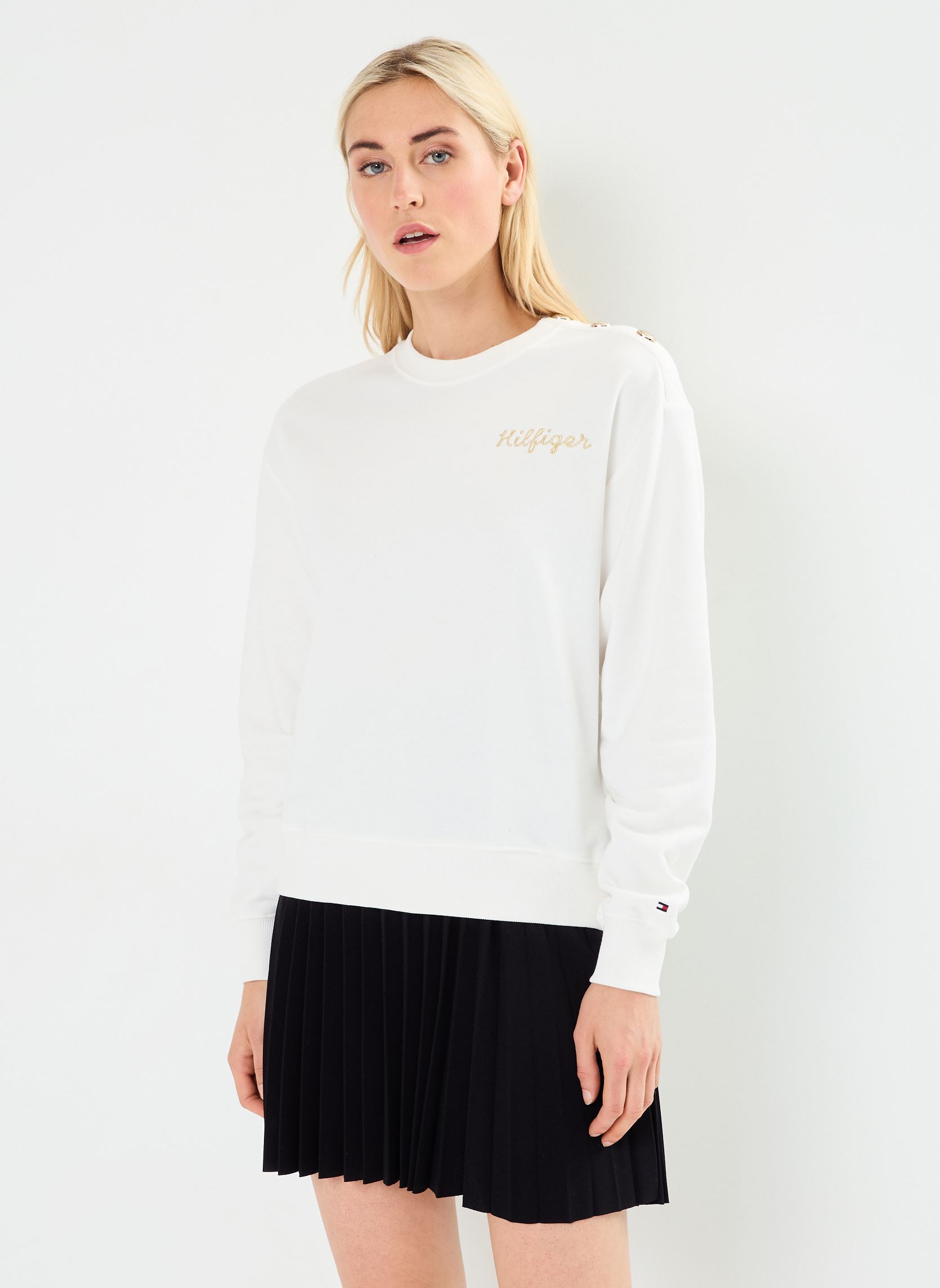 Sweatshirts Reg Gold Button Swea WW0WW41235 femme blanc Tommy Hilfiger Sweatshirts Reg Gold Button Swea WW0WW41235 femme blanc ECRU