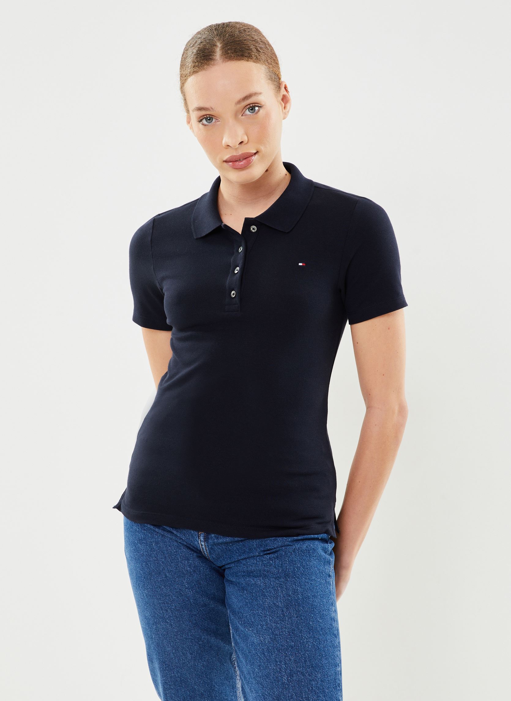 Polos manches courtes 1985 Slim Pique Polo WW0WW42047 femme bleu Tommy Hilfiger Polos manches courtes 1985 Slim Pique Polo WW0WW42047 femme bleu DESERT SKY