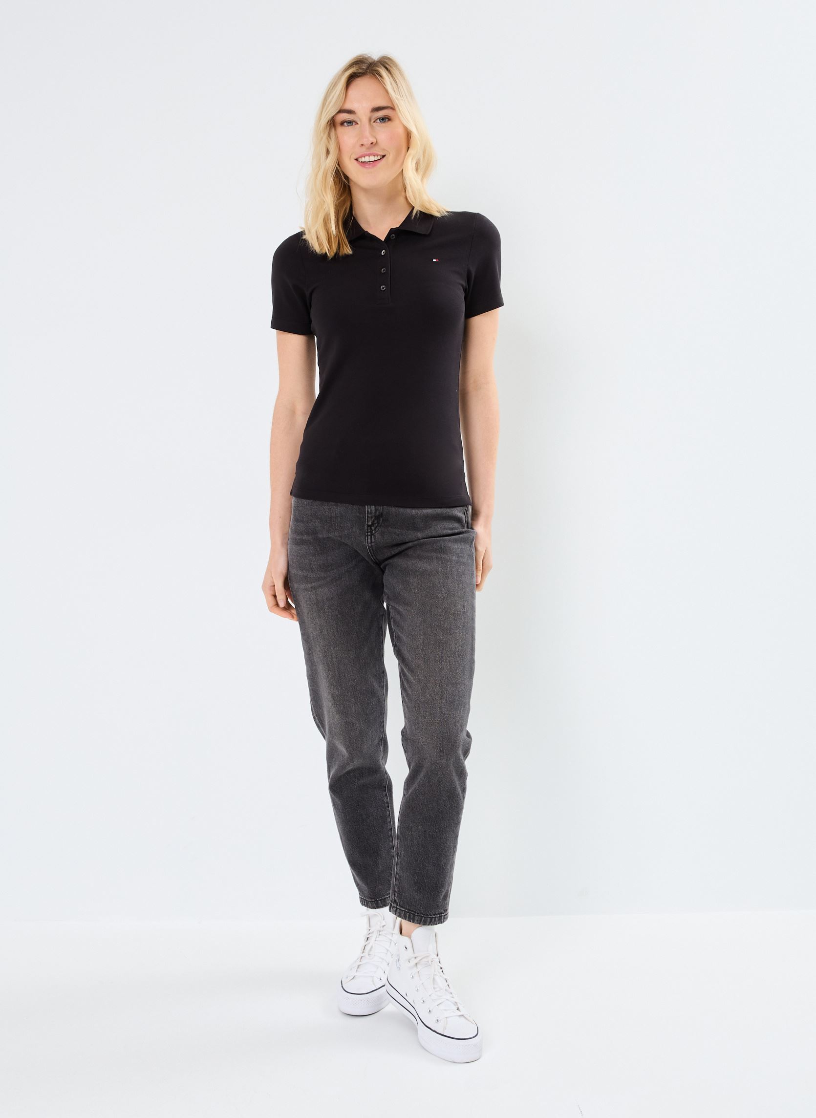 Polo a maniche corte 1985 Slim Pique Polo WW0WW42047 donna nero Tommy Hilfiger Polo a maniche corte 1985 Slim Pique Polo WW0WW42047 donna nero BLACK