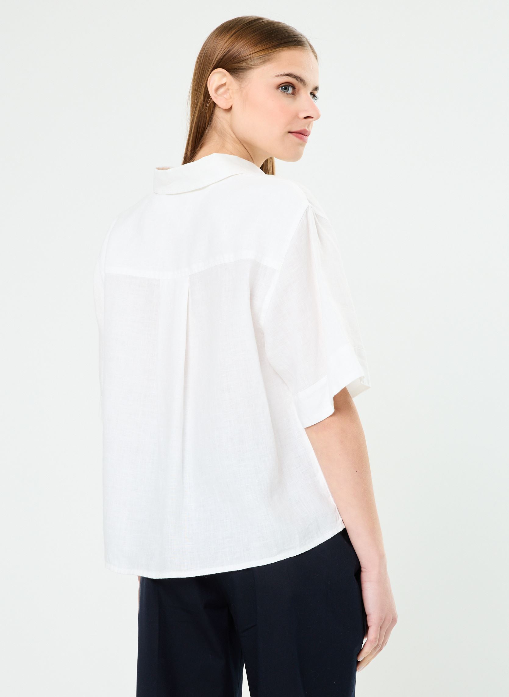 Chemises manches courtes Linen Ss Shirt WW0WW41392 femme blanc Tommy Hilfiger Chemises manches courtes Linen Ss Shirt WW0WW41392 femme blanc TH OPTIC WHITE