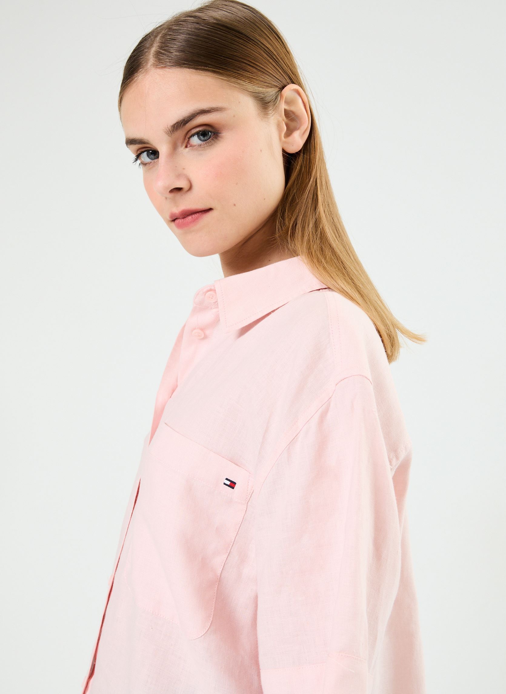 Kurzarm-Hemden Linen Ss Shirt WW0WW41392 damen rosa Tommy Hilfiger Kurzarm-Hemden Linen Ss Shirt WW0WW41392 damen rosa WHIMSY PINK