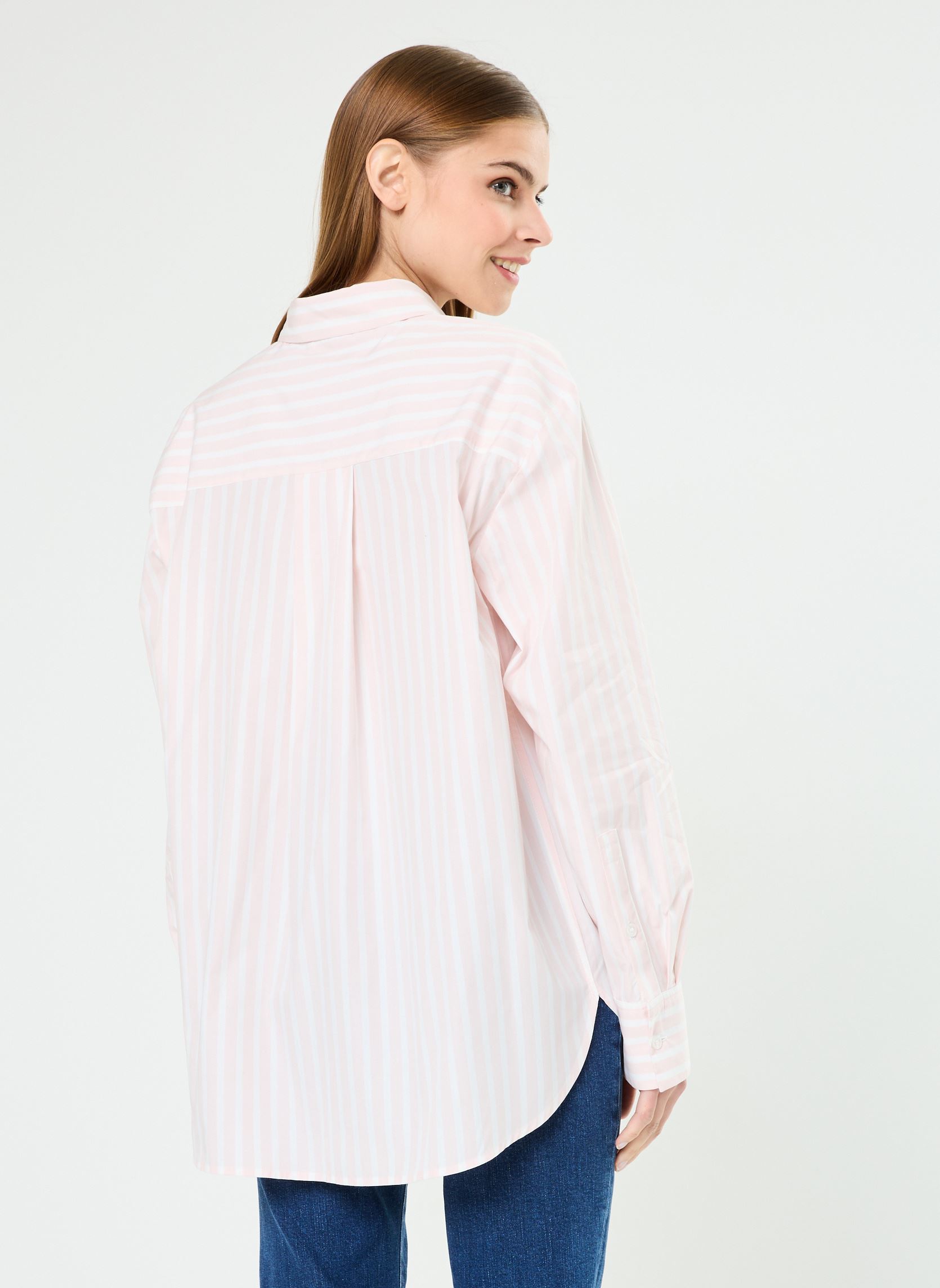 Chemises manches longues Smd Stripe Easy Fit WW0WW41854 femme rose Tommy Hilfiger Chemises manches longues Smd Stripe Easy Fit WW0WW41854 femme rose BOLD STP/ WHIMSY PINK