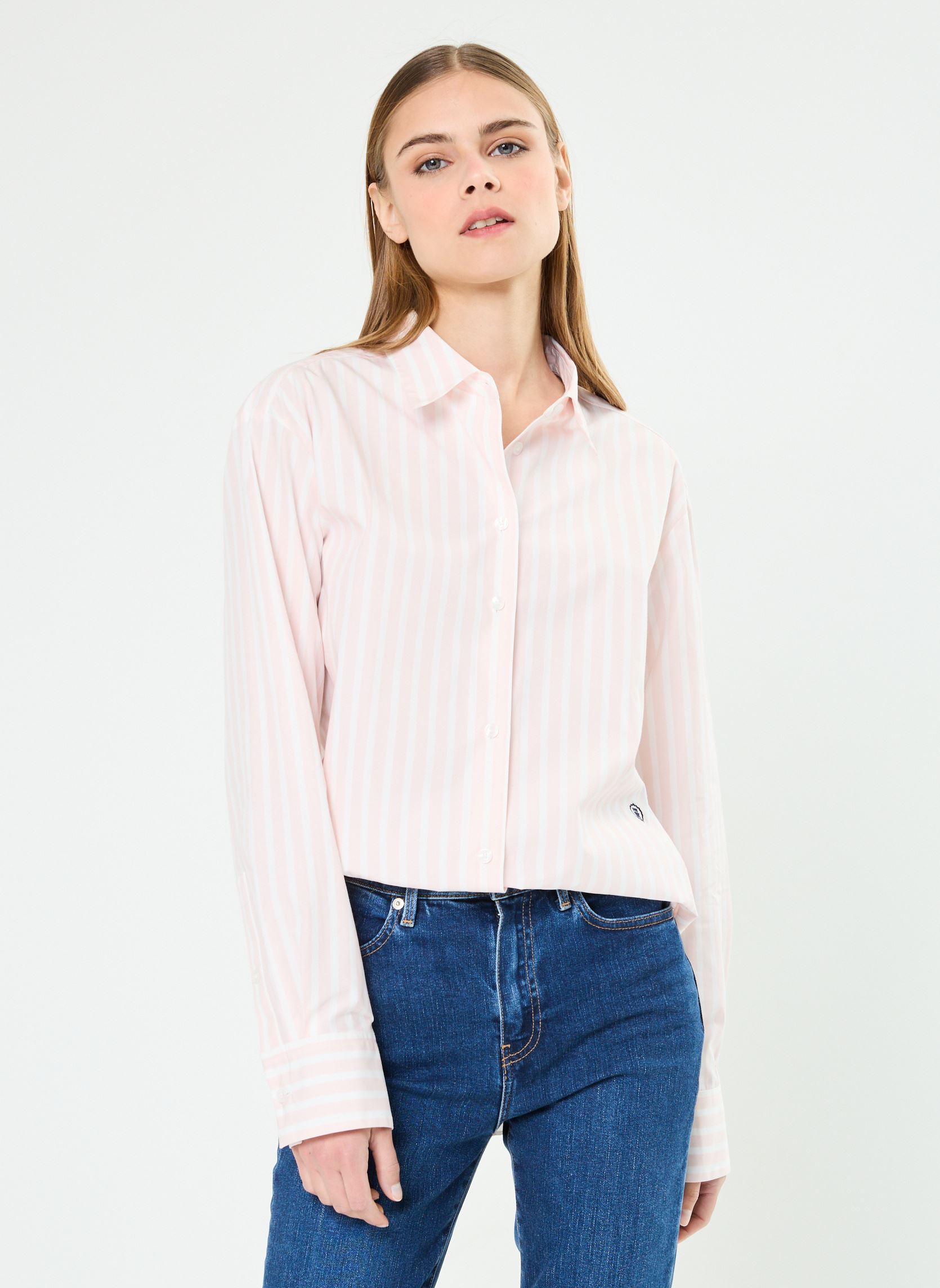 Chemises manches longues Smd Stripe Easy Fit WW0WW41854 femme rose Tommy Hilfiger Chemises manches longues Smd Stripe Easy Fit WW0WW41854 femme rose BOLD STP/ WHIMSY PINK