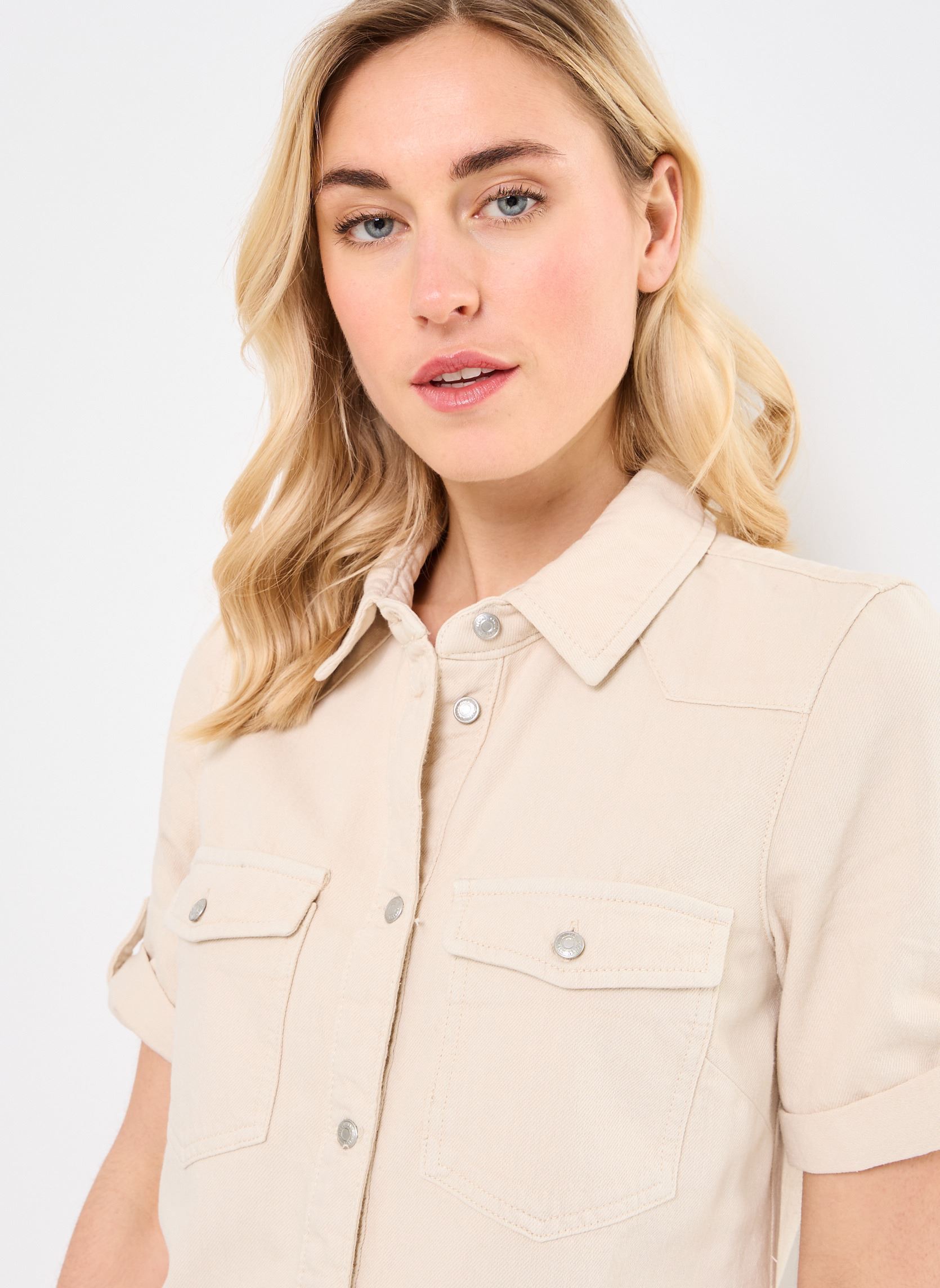 Overhemdjurken Nmnew Signe S/S Denim Dress Clr Noos dames beige Noisy May Overhemdjurken Nmnew Signe S/S Denim Dress Clr Noos dames beige Birch