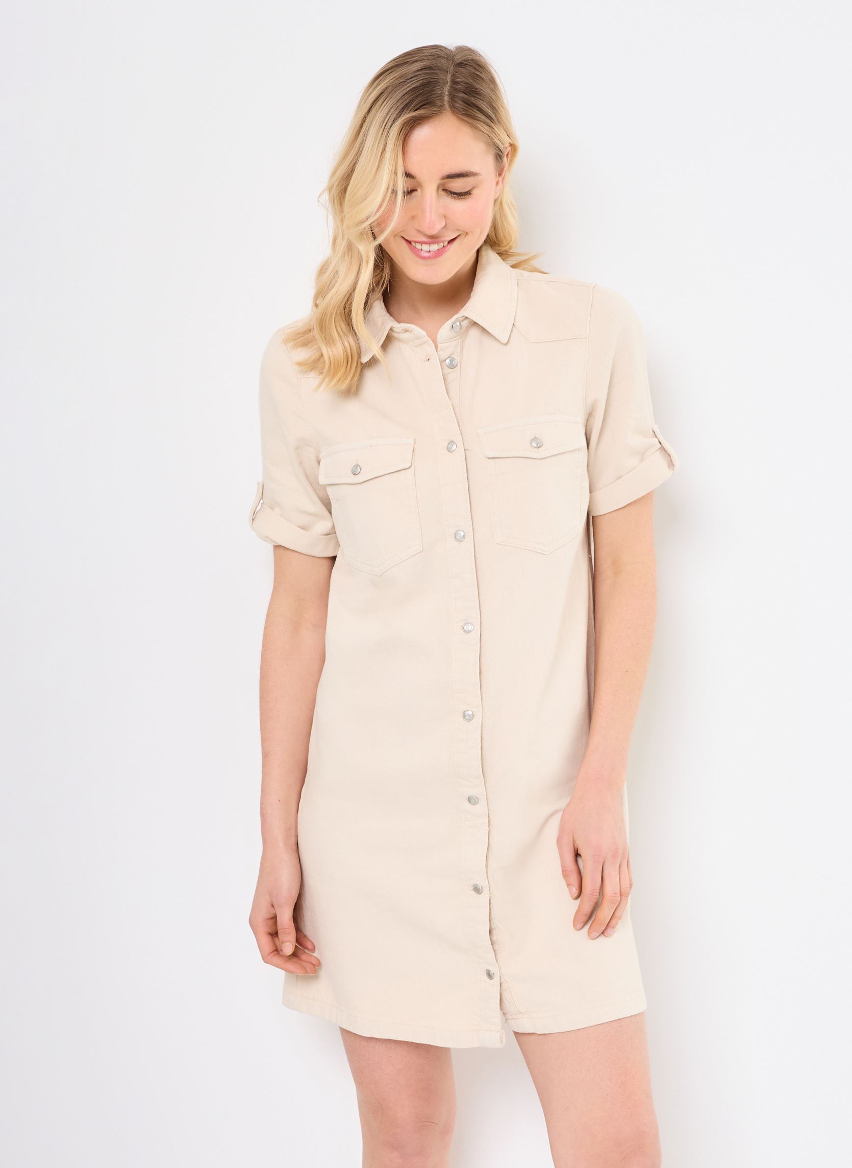 Overhemdjurken Nmnew Signe S/S Denim Dress Clr Noos dames beige Noisy May Overhemdjurken Nmnew Signe S/S Denim Dress Clr Noos dames beige Birch
