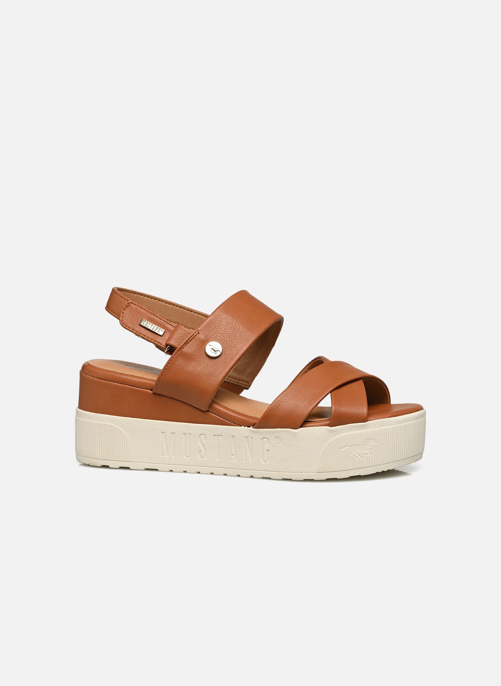 Sandalen met sleehak en plateau 1459801/307 dames bruin Mustang shoes Sandalen met sleehak en plateau 1459801/307 dames bruin Cognac