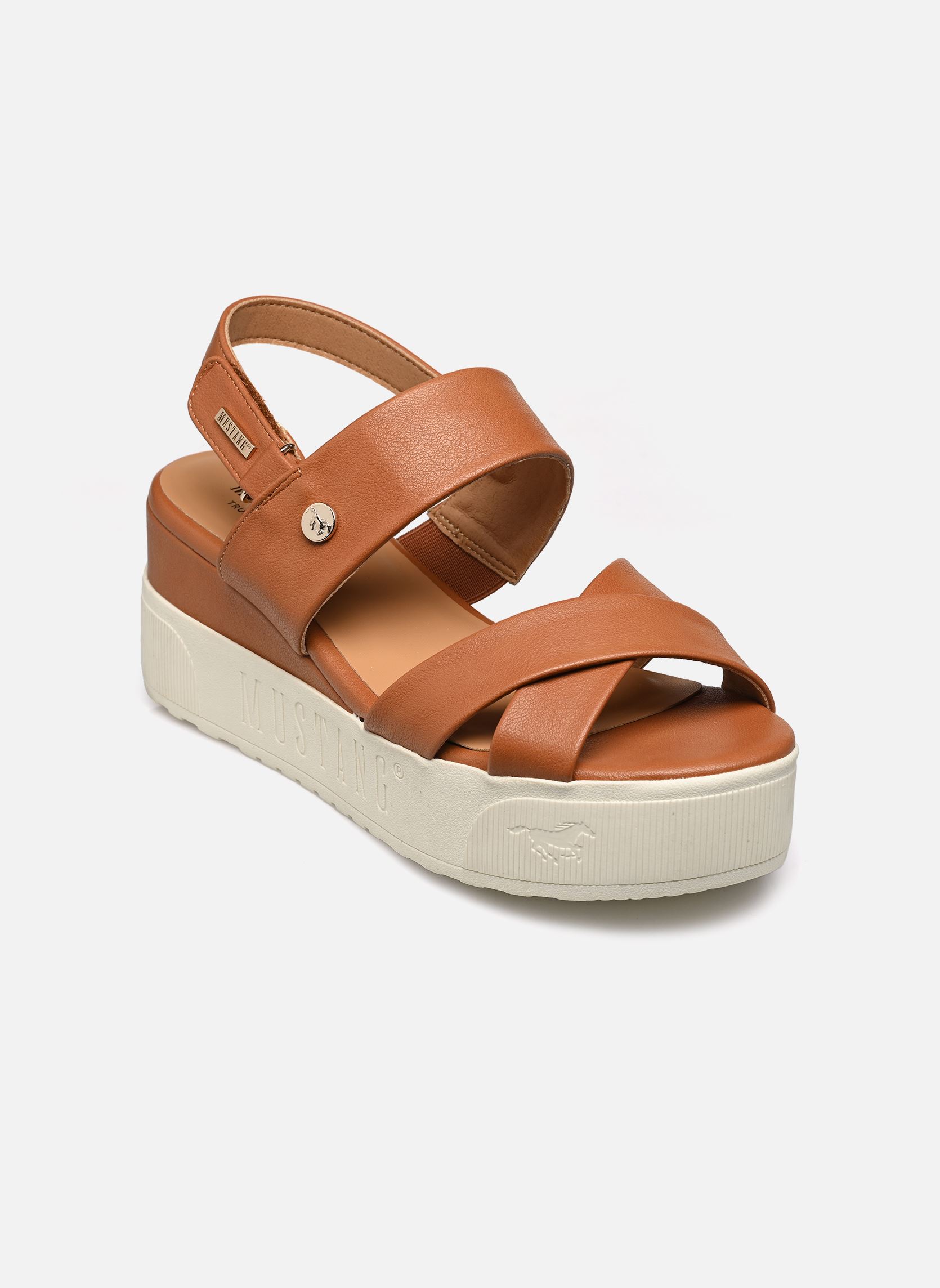 Sandalen met sleehak en plateau 1459801/307 dames bruin Mustang shoes Sandalen met sleehak en plateau 1459801/307 dames bruin Cognac