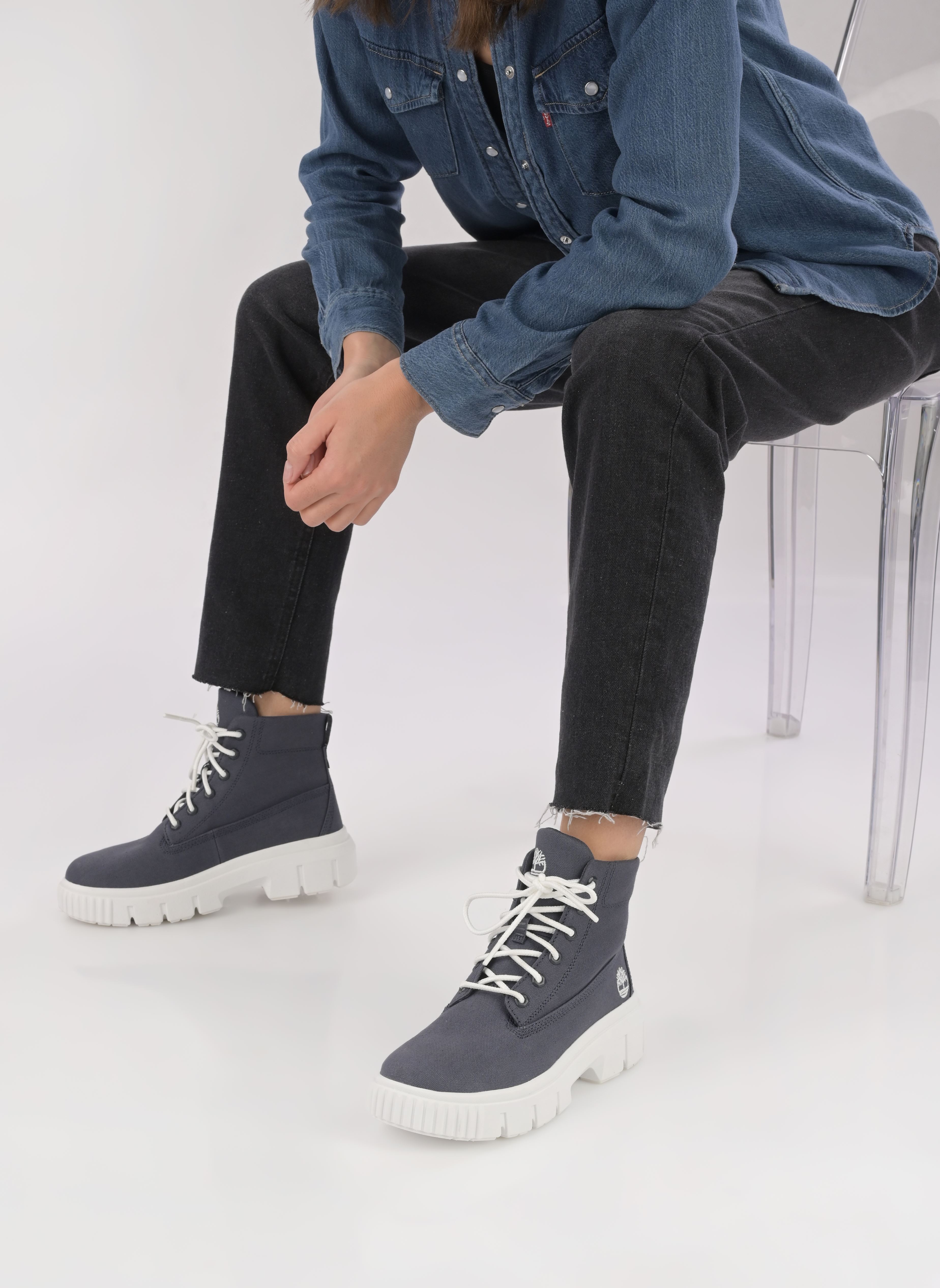 Stivaletti con lacci GreyfieldMID LACE BOOT donna blu Timberland Stivaletti con lacci GreyfieldMID LACE BOOT donna blu GREYFIELD DARK BLUE CANVAS