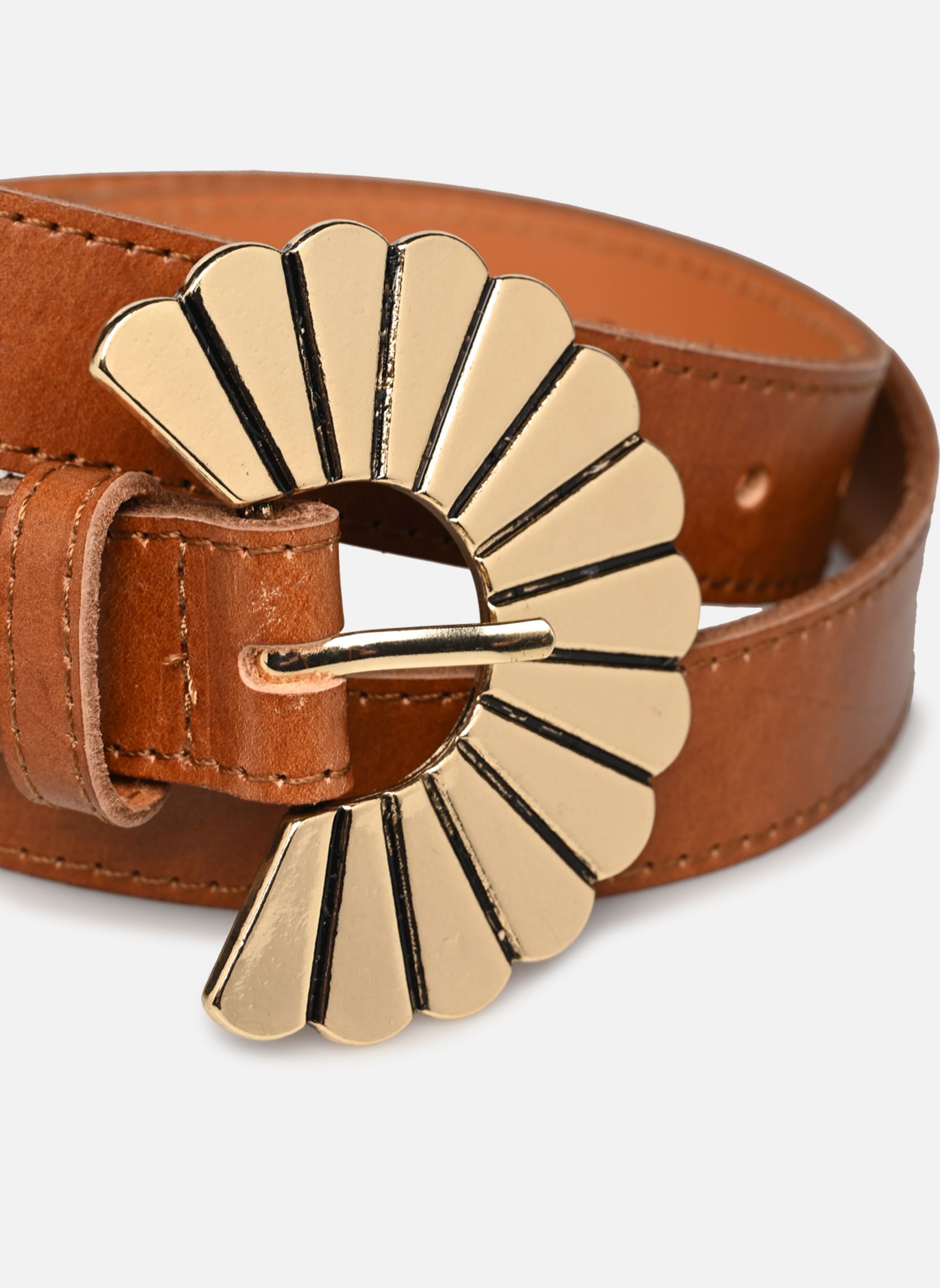 Ceintures PcAtyka Leather Jeans Belt femme marron Pieces Ceintures PcAtyka Leather Jeans Belt femme marron Cognac Antique Gold Trim