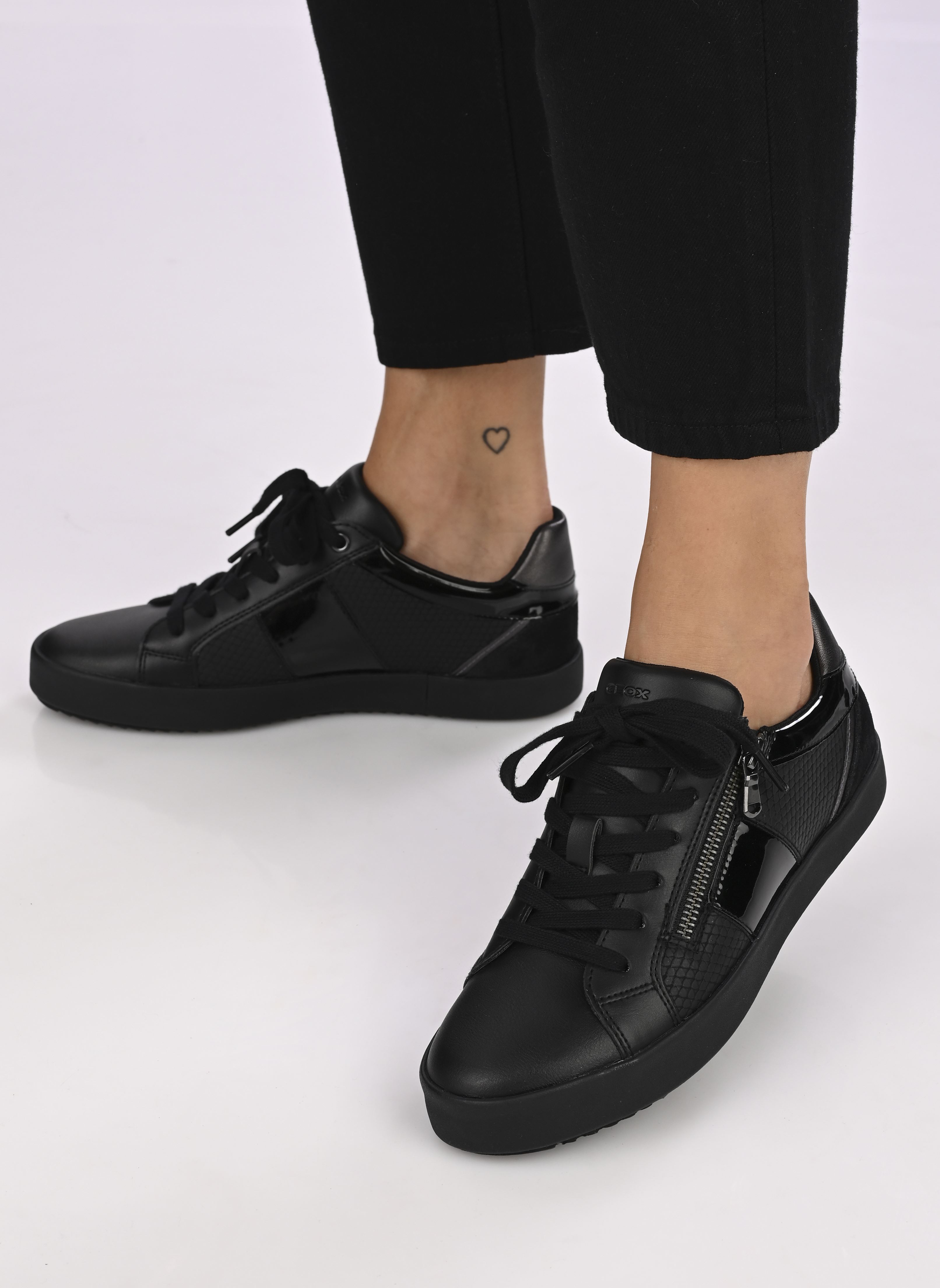 GEOX Blomiee A dames rits veter sneaker zwart glitter antracite