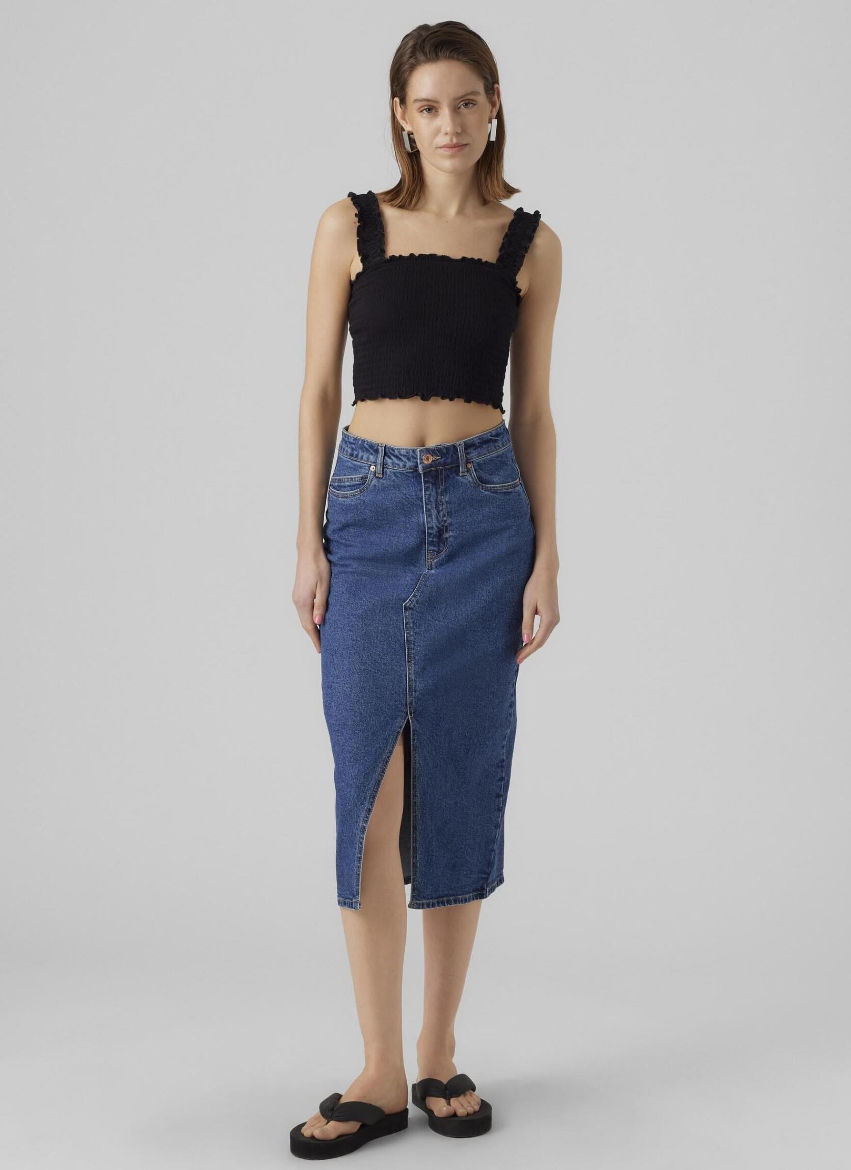 Jupes mi-longues Vmveri Hr Calf Denim Skirt Ga Noos femme bleu Vero Moda Jupes mi-longues Vmveri Hr Calf Denim Skirt Ga Noos femme bleu Medium Blue Denim