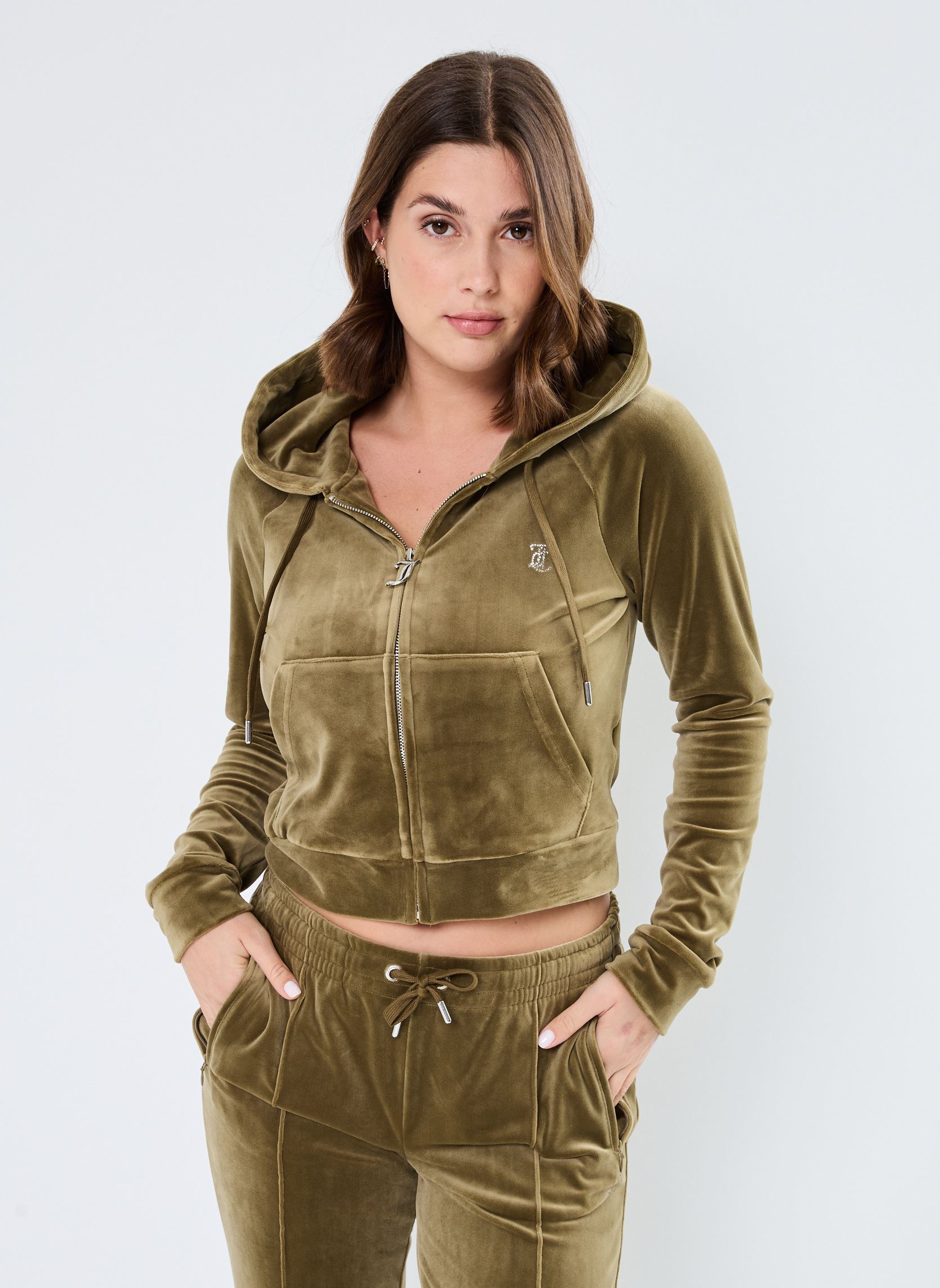 Vestes de survêtement Madison Zip Through Hoodie femme vert JUICY COUTURE Vestes de survêtement Madison Zip Through Hoodie femme vert DARK OLIVE
