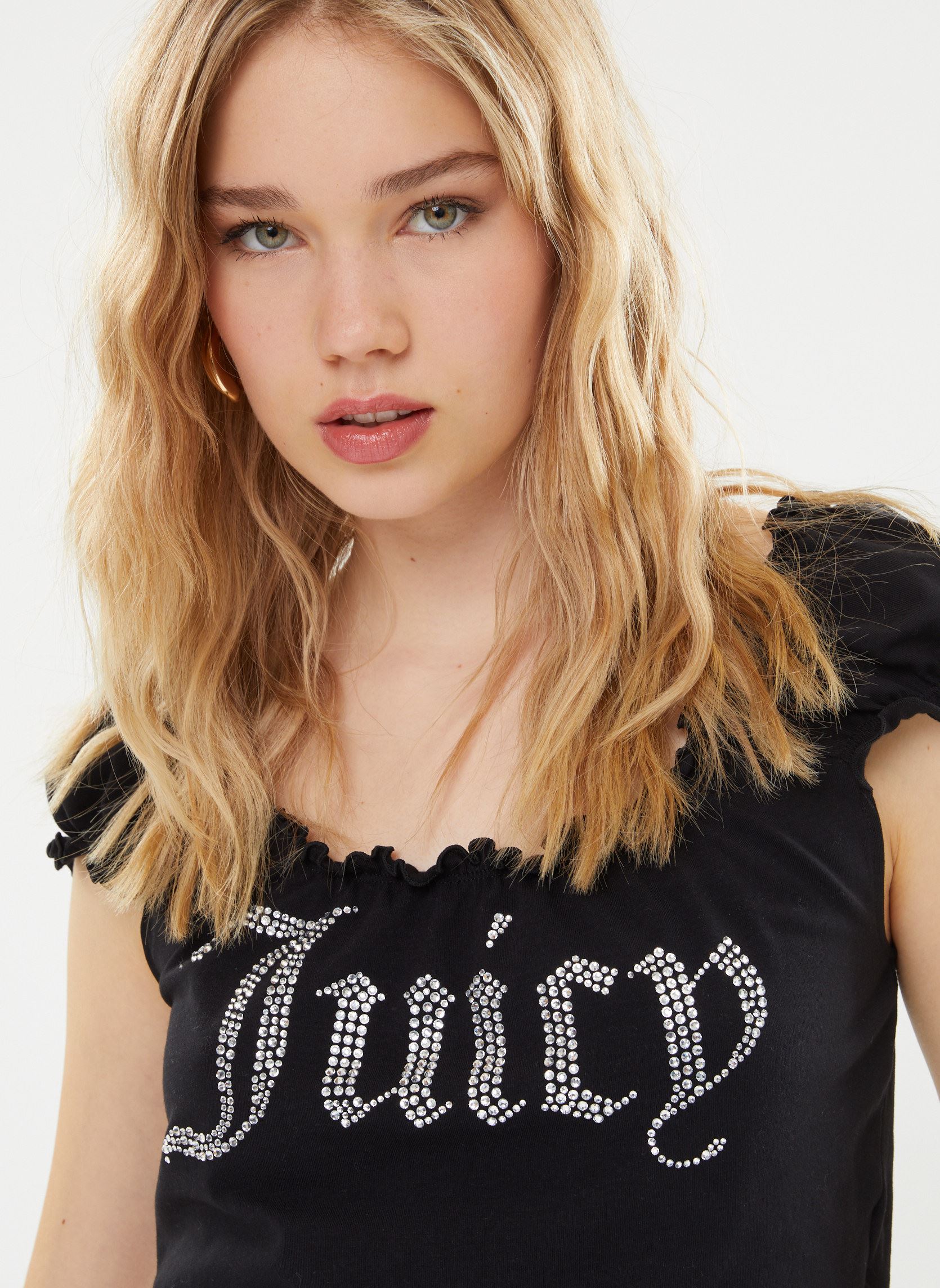 Tops Brodie Square Neck Lettuce Tank top femme noir JUICY COUTURE Tops Brodie Square Neck Lettuce Tank top femme noir BLACK
