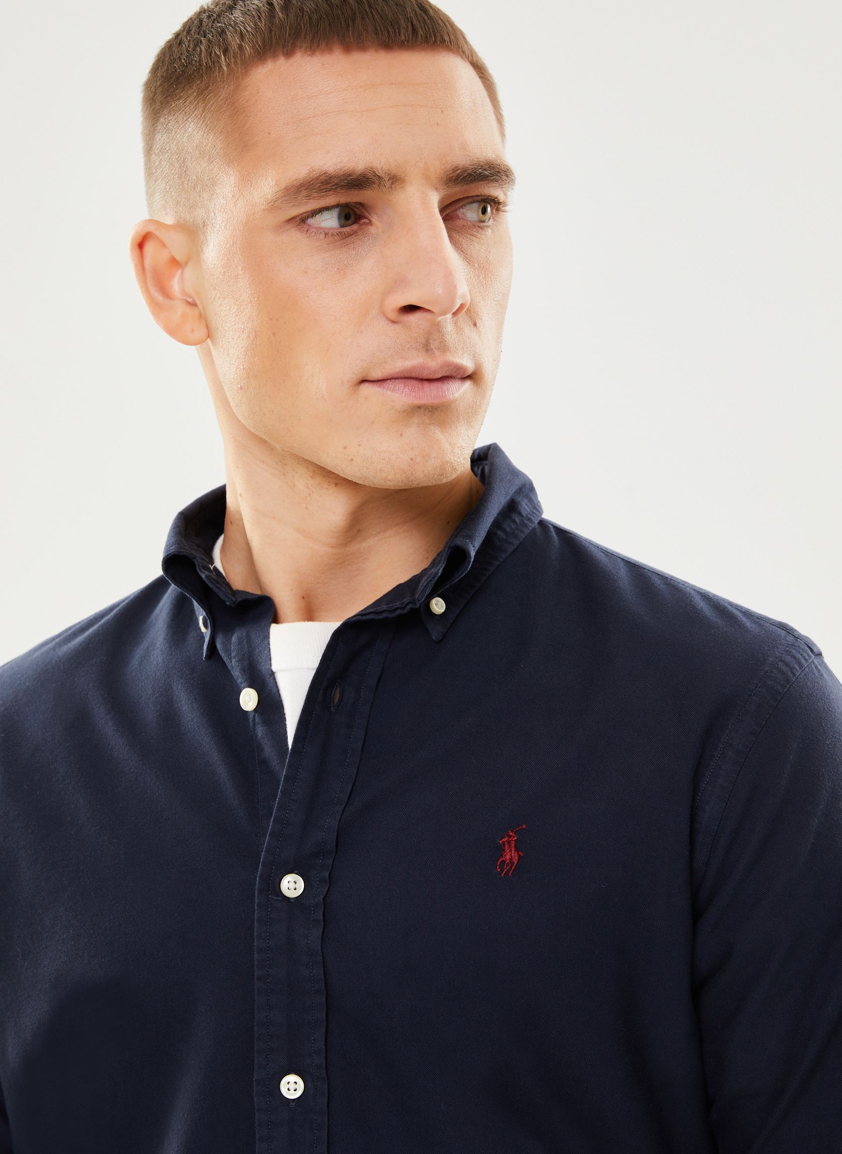 Chemises Chemise Oxford ajustée teinte en pièce homme bleu Polo Ralph Lauren Chemises Chemise Oxford ajustée teinte en pièce homme bleu RL NAVY