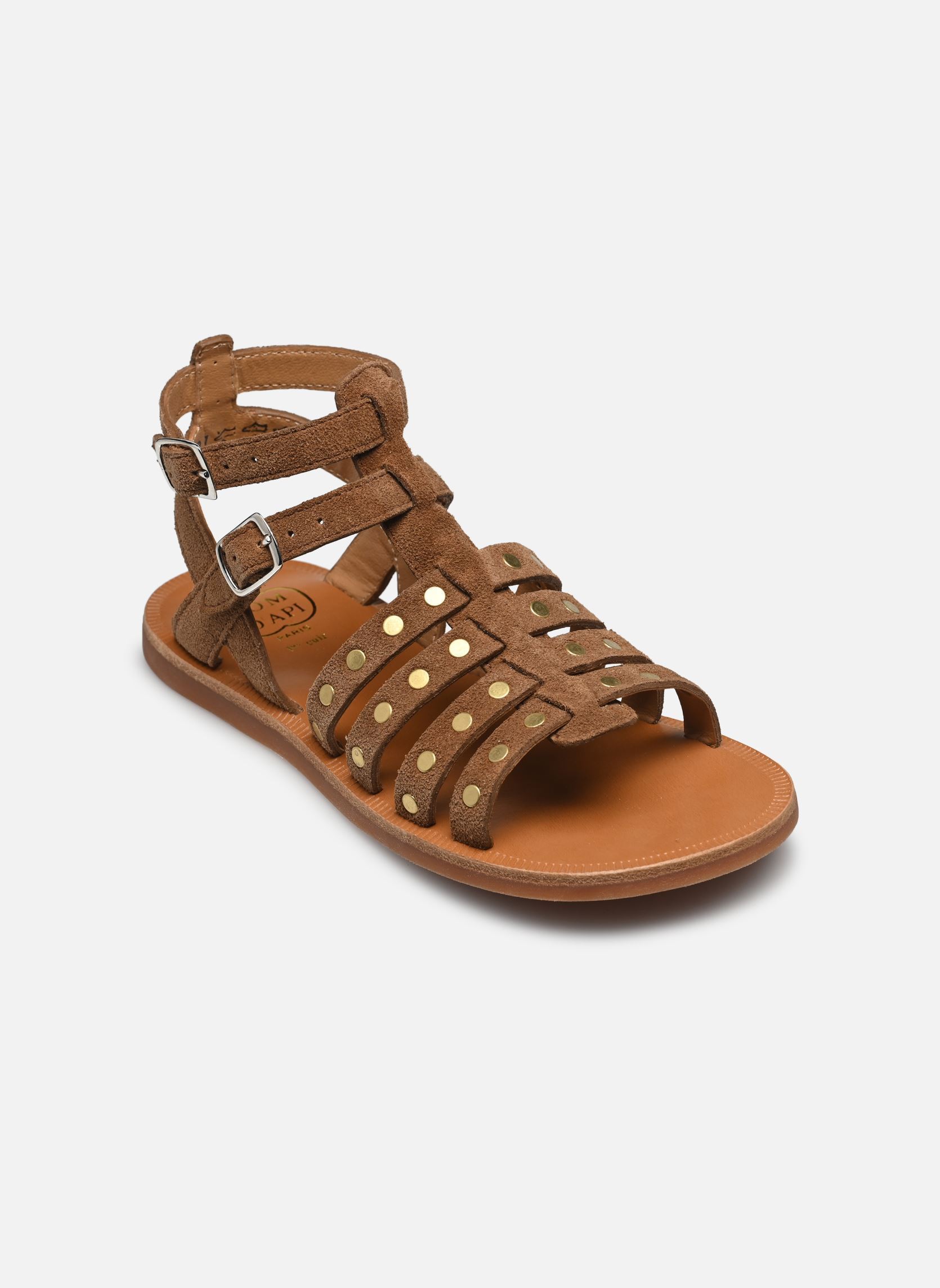 Sandales Plagette Stud fille marron Pom d Api Sandales Plagette Stud fille marron BROWN