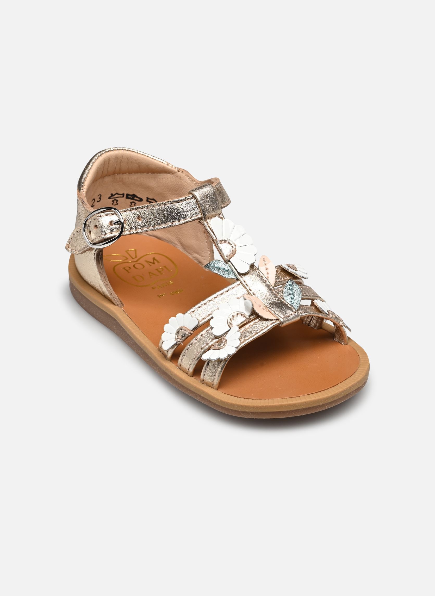 Sandali Poppy Multi Daisy bambina oro e bronzo Pom d Api Sandali Poppy Multi Daisy bambina oro e bronzo PLATINE-MULTI