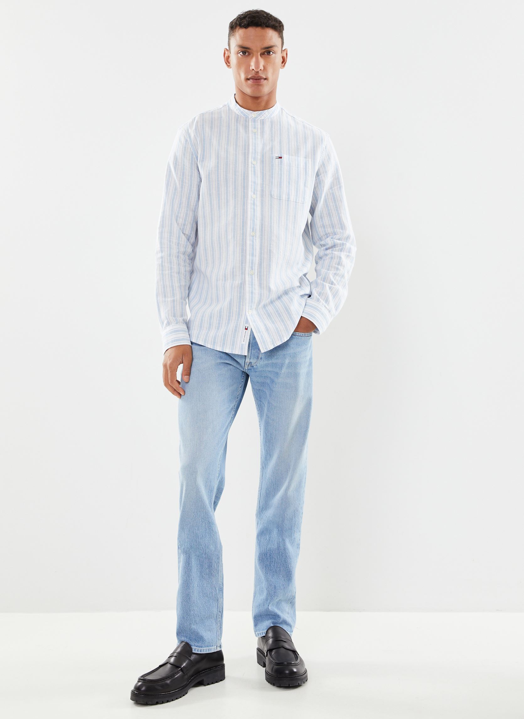 Langarm-T-Shirts Tjm Mao Stripe Linen herren blau Tommy Jeans Langarm-T-Shirts Tjm Mao Stripe Linen herren blau MODERATE BLUE STRIPE