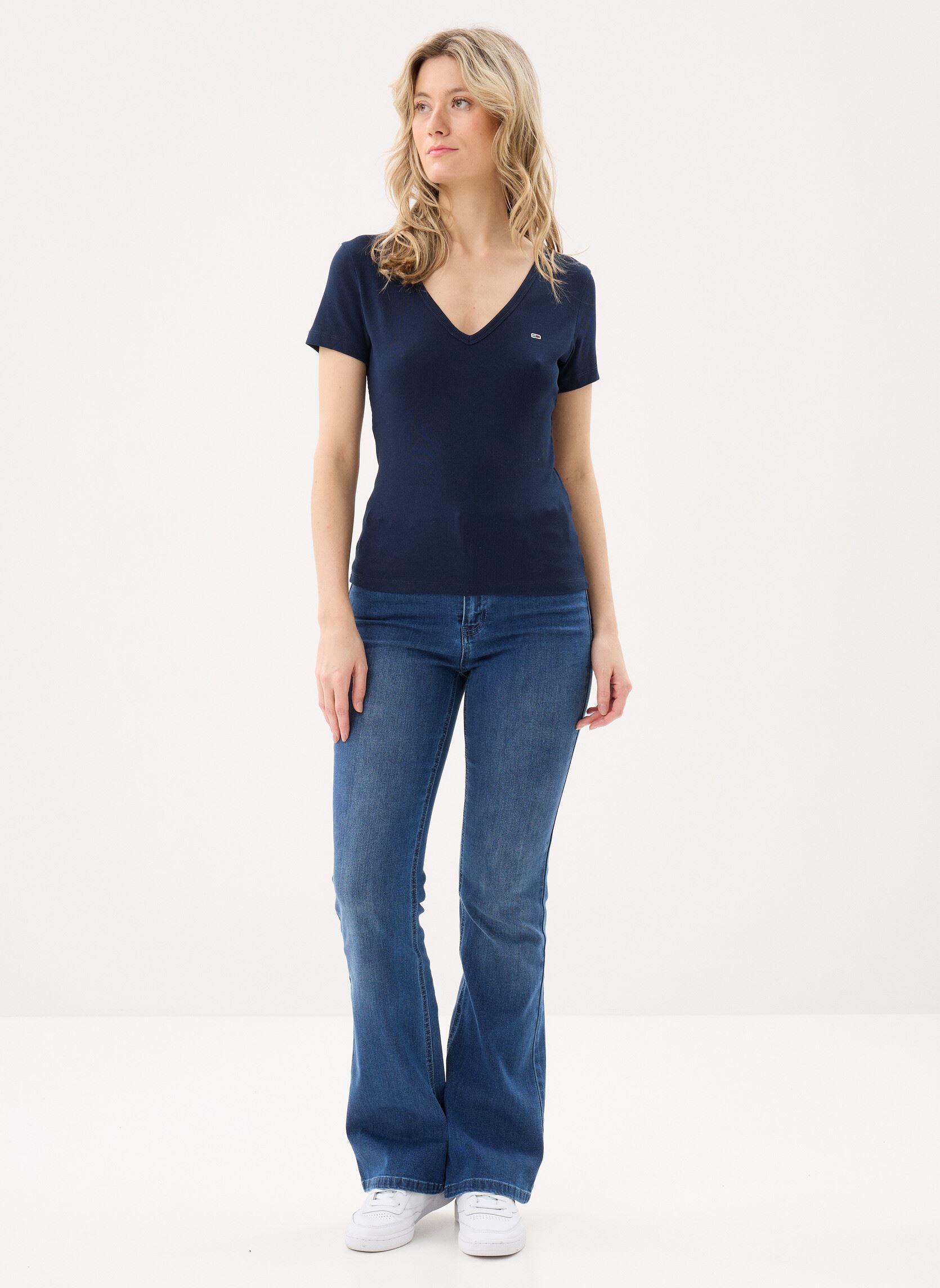 Tee-shirts manches courtes Tjw Slim Essential femme bleu Tommy Jeans Tee-shirts manches courtes Tjw Slim Essential femme bleu DARK NIGHT NAVY