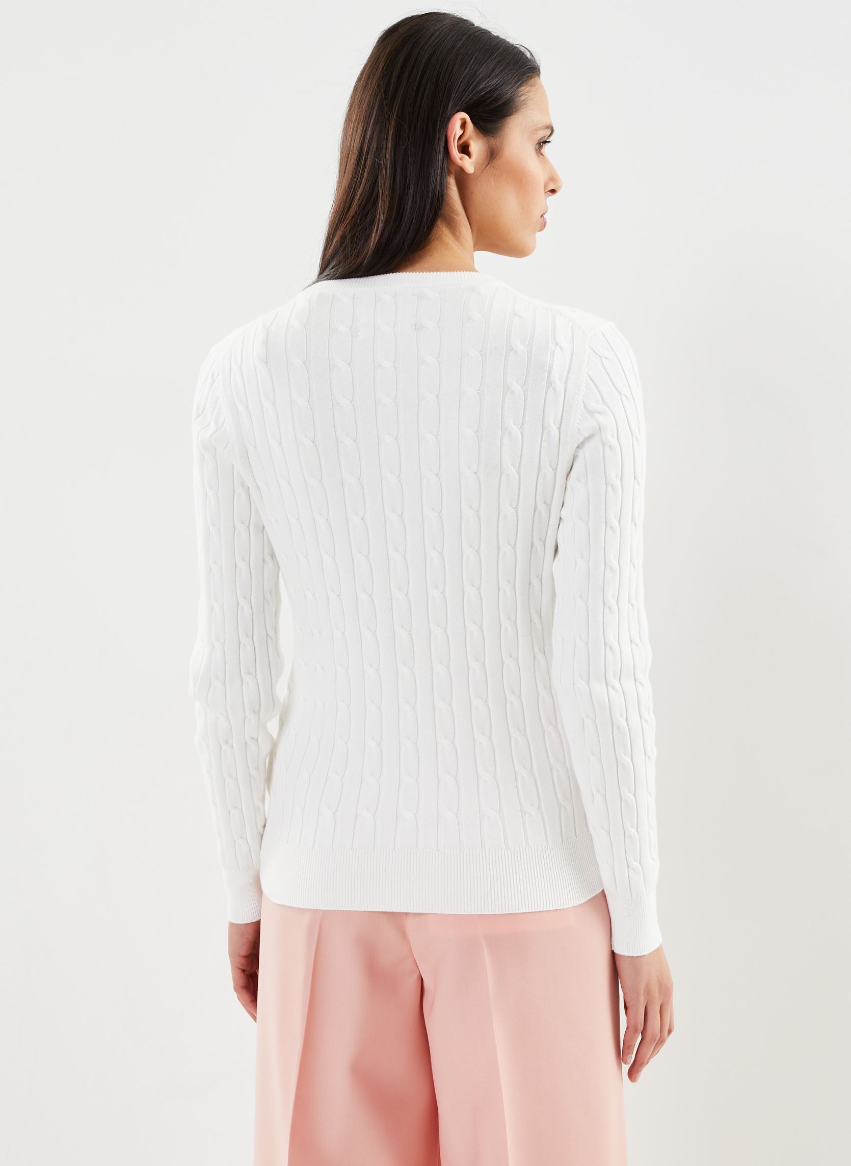Pulls Stretch Cotton Cable V-Neck femme blanc GANT Pulls Stretch Cotton Cable V-Neck femme blanc Eggshell