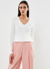Pulls Stretch Cotton Cable V-Neck femme blanc