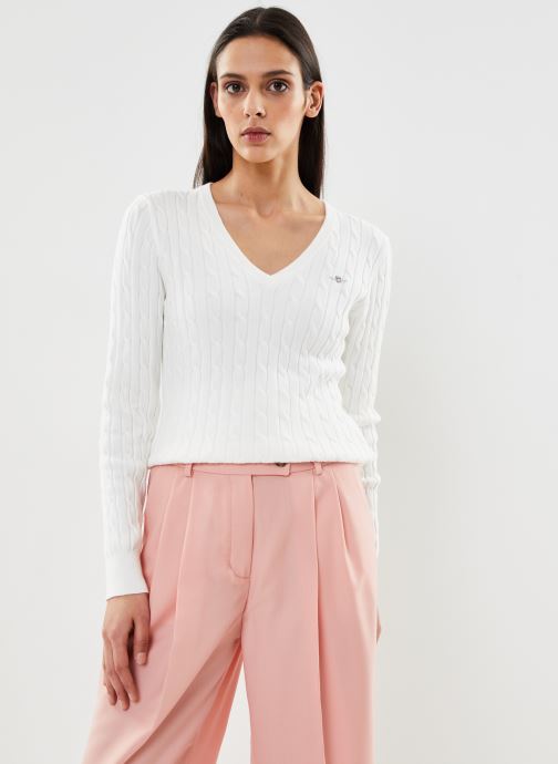 GANT Pulls Stretch Cotton Cable V-Neck femme blanc