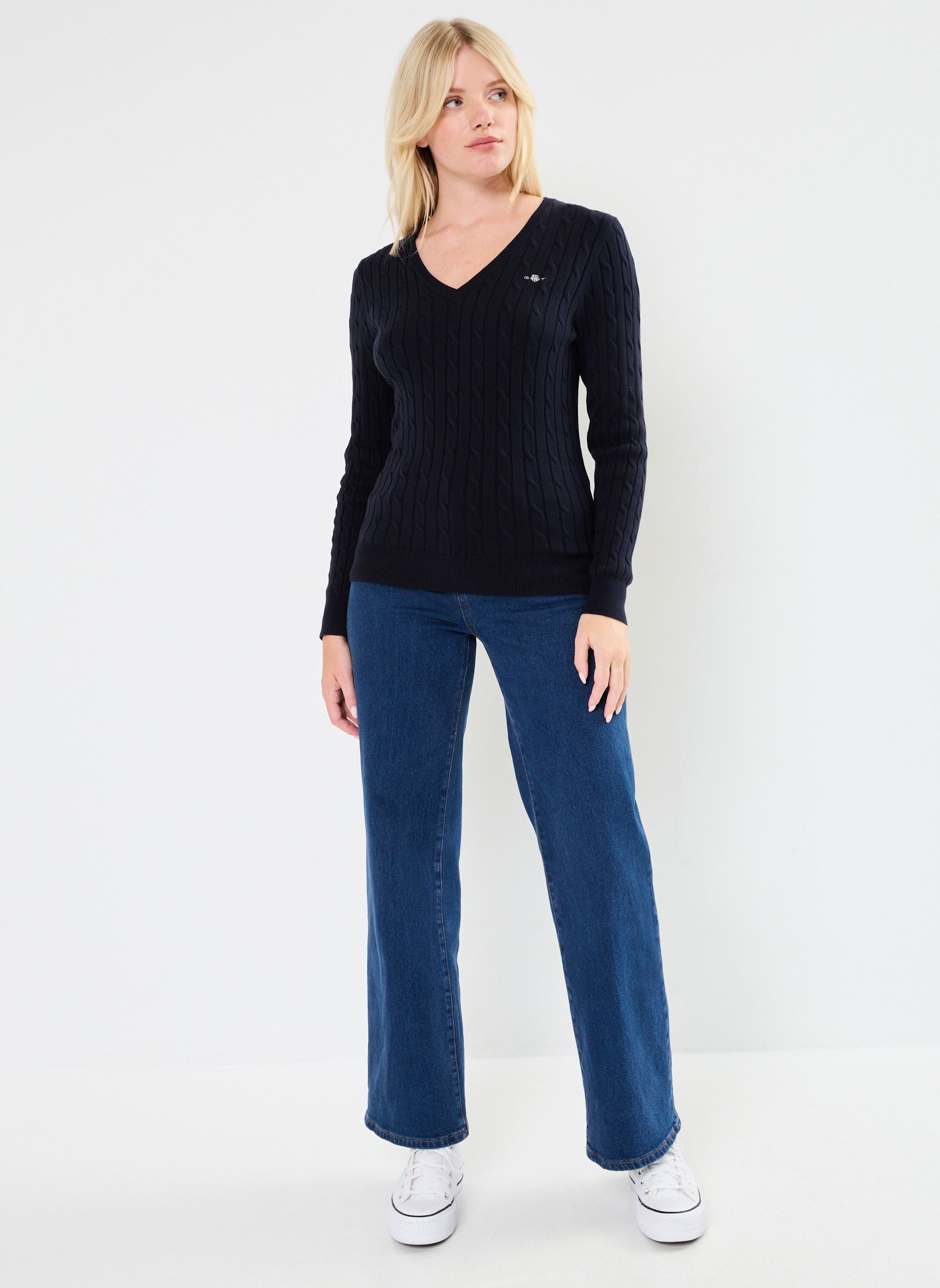 Pulls Stretch Cotton Cable V-Neck femme bleu GANT Pulls Stretch Cotton Cable V-Neck femme bleu BLEU NUIT