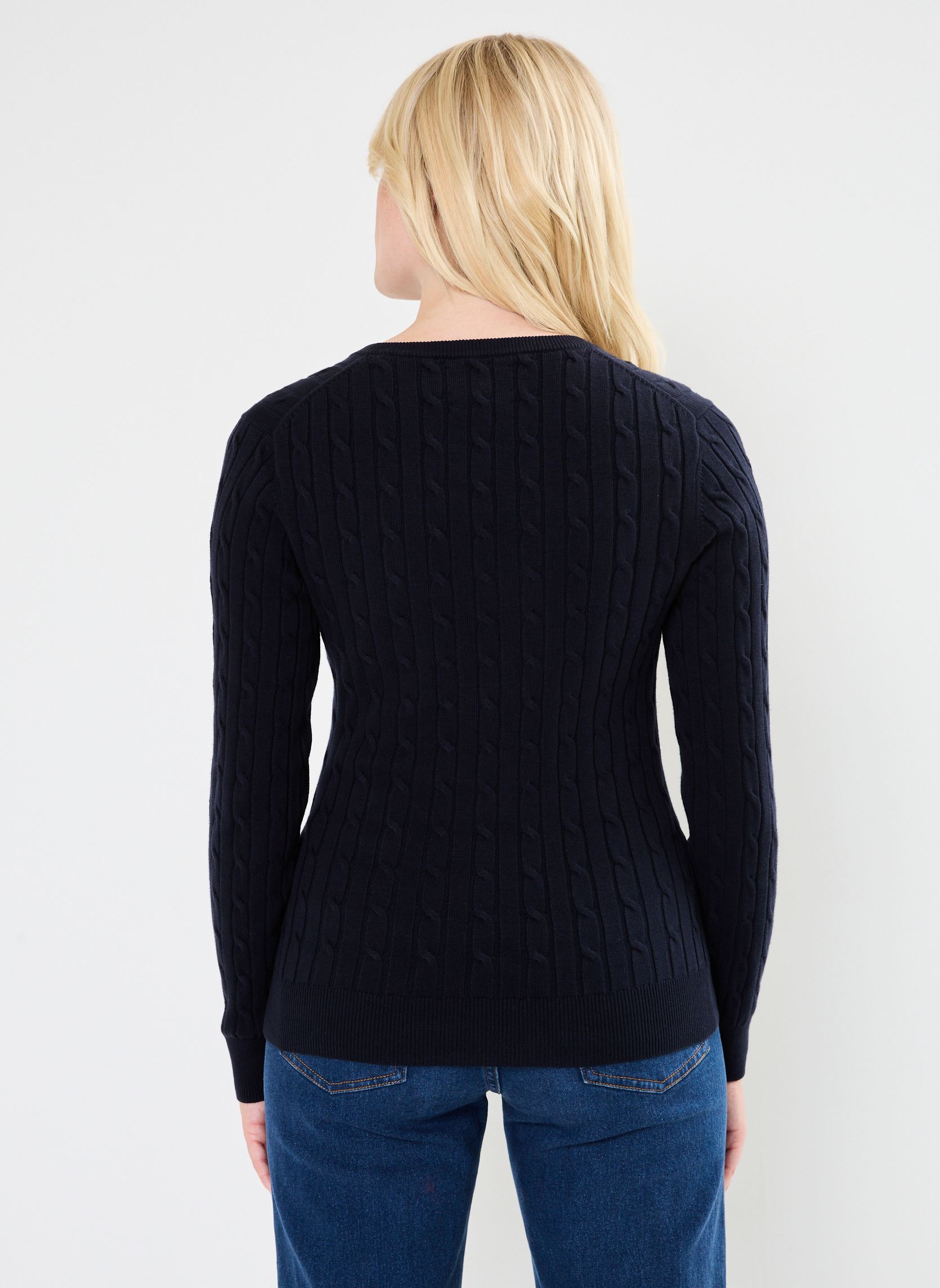 Pulls Stretch Cotton Cable V-Neck femme bleu GANT Pulls Stretch Cotton Cable V-Neck femme bleu BLEU NUIT