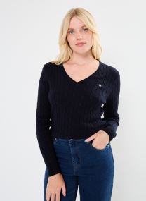 Pulls Stretch Cotton Cable V-Neck femme blanc