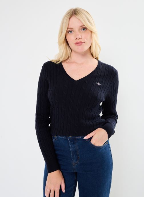 GANT Pulls Stretch Cotton Cable V-Neck femme bleu