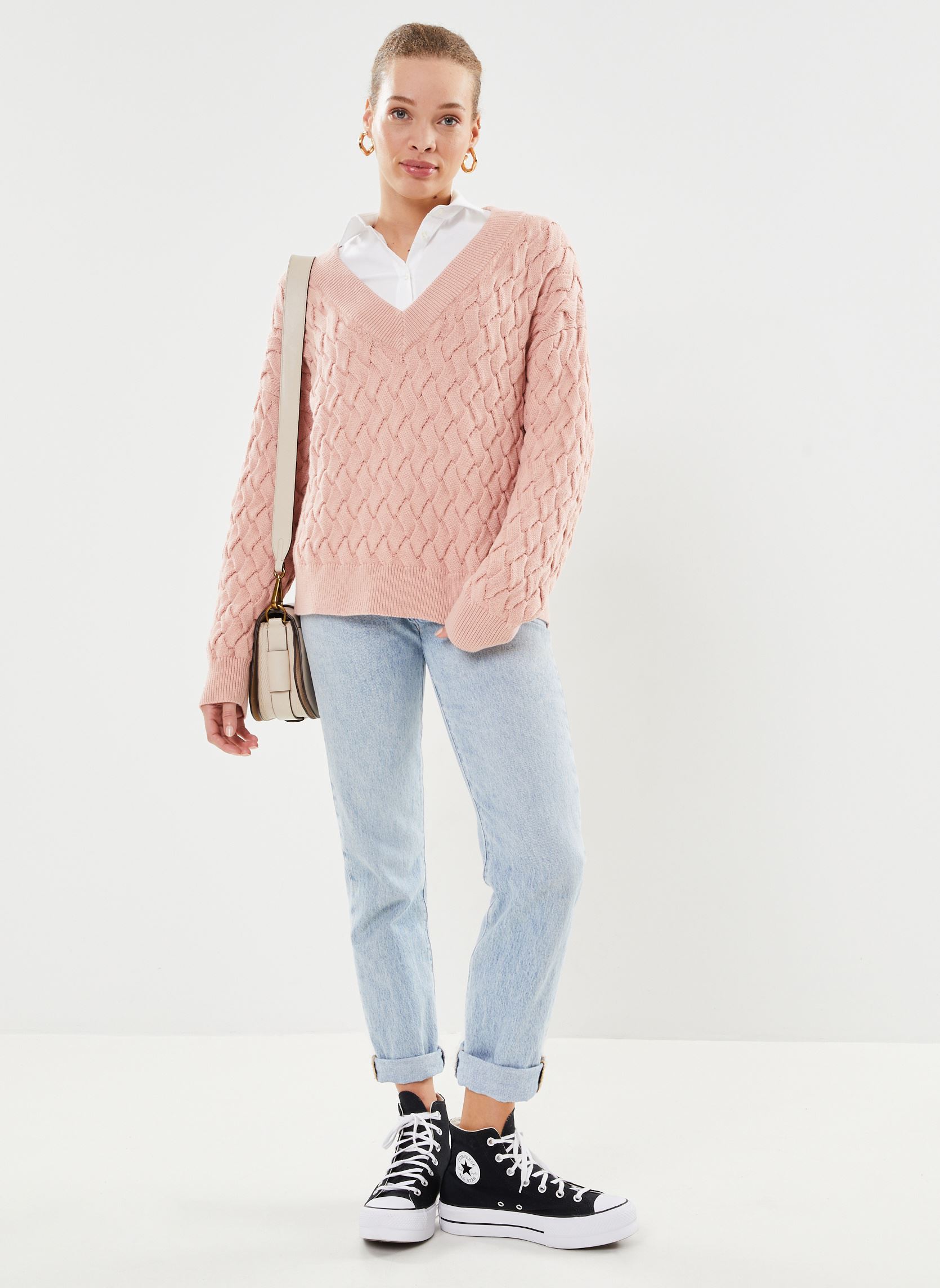 Pulls Textured Cotton V-Neck femme rose GANT Pulls Textured Cotton V-Neck femme rose DUSTY ROSE
