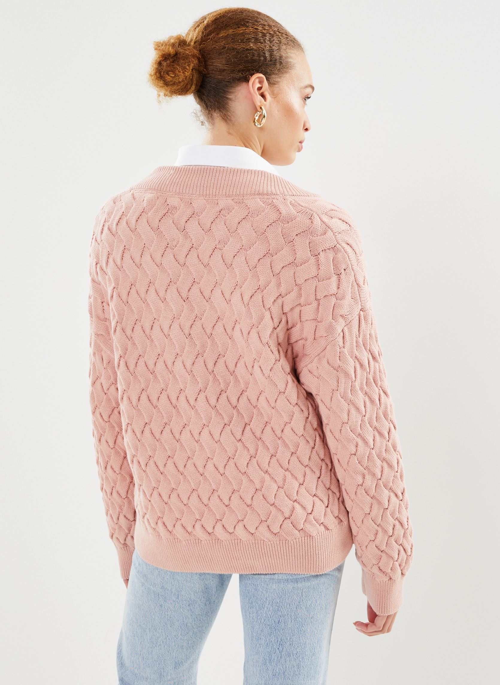 Pull Femme GANT Col V En Coton Beige Taille L - Très Bon état Vintage
