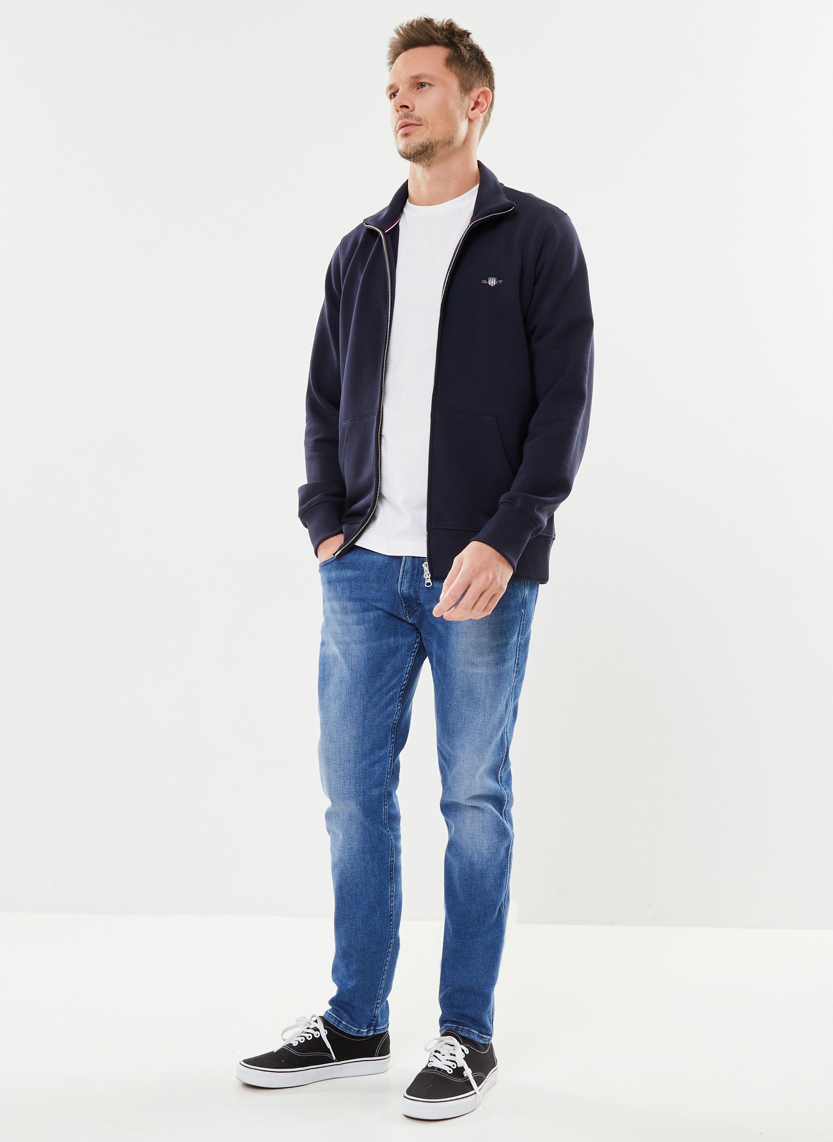 Sweats zippés Reg Shield Full Zip Sweat homme bleu GANT Sweats zippés Reg Shield Full Zip Sweat homme bleu EVENING BLUE