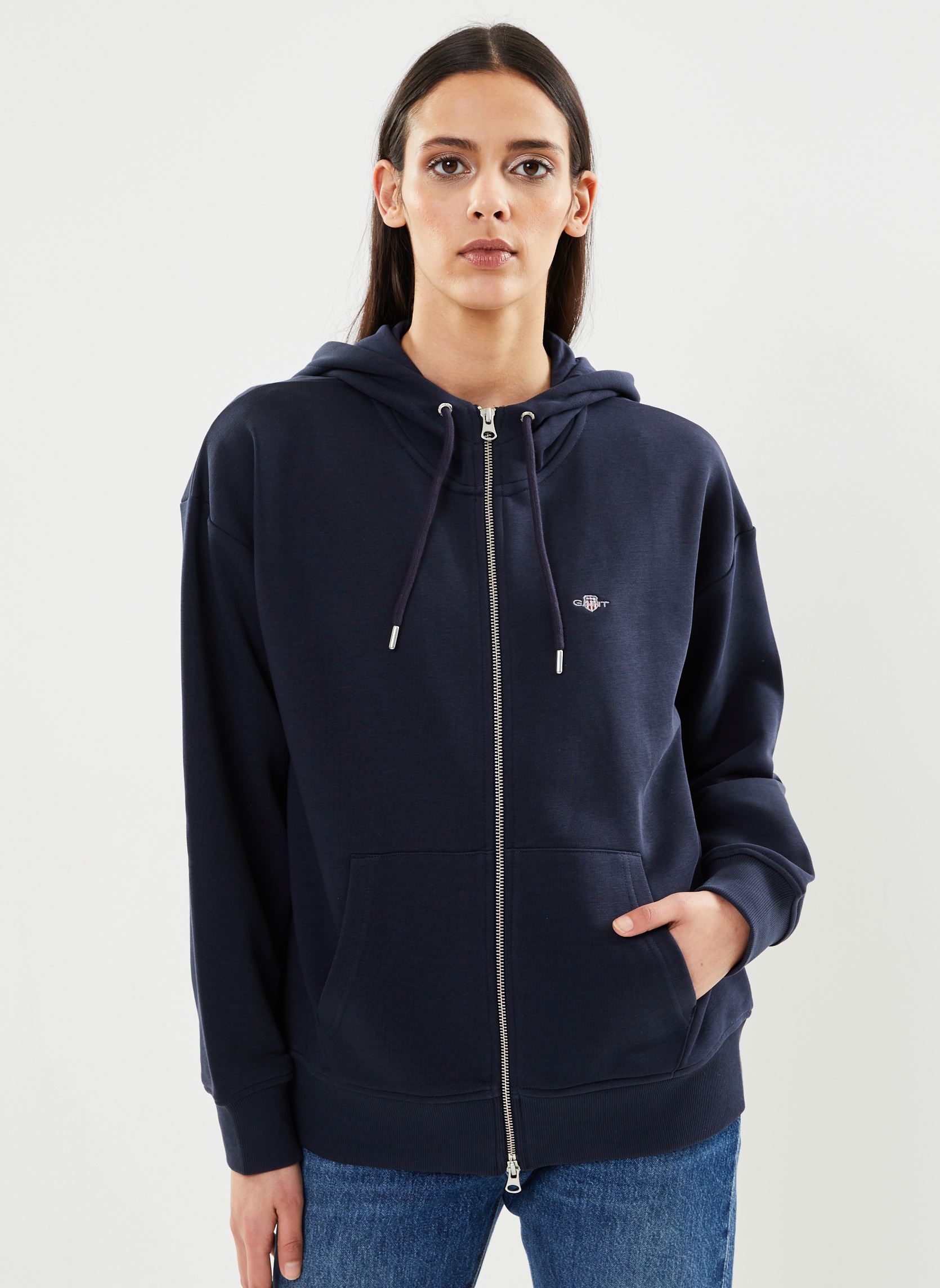 Sweats zippés Rel Shield Zip Hoodie femme bleu GANT Sweats zippés Rel Shield Zip Hoodie femme bleu BLEU NUIT