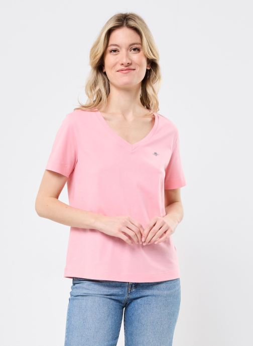 GANT T-shirts met korte mouwen Reg Shield Ss V-Neck T-Shirt dames roze