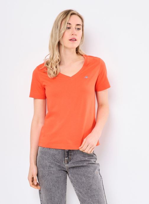 GANT T-shirts met korte mouwen Reg Shield Ss V-Neck T-Shirt dames oranje