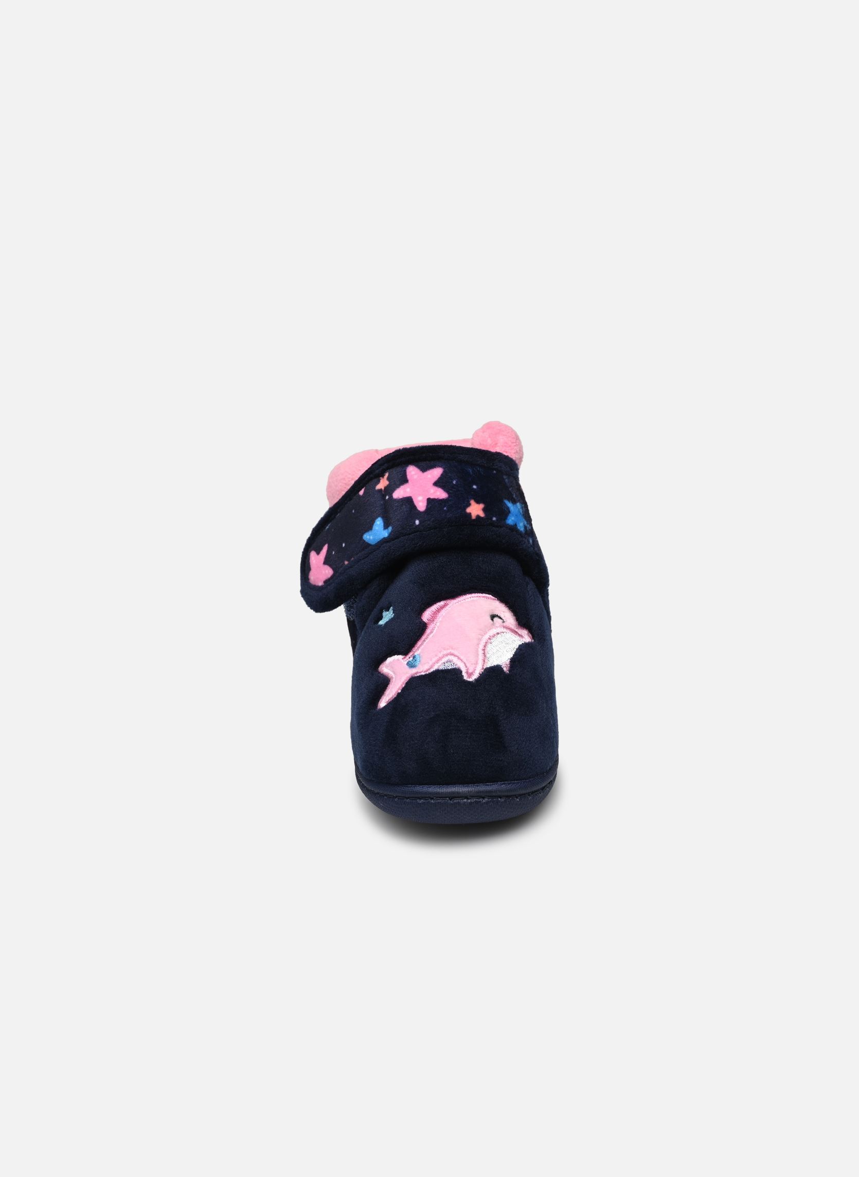 Pantoffels Bottillons velcro en microvelours meisjes blauw Isotoner Pantoffels Bottillons velcro en microvelours meisjes blauw MARINE