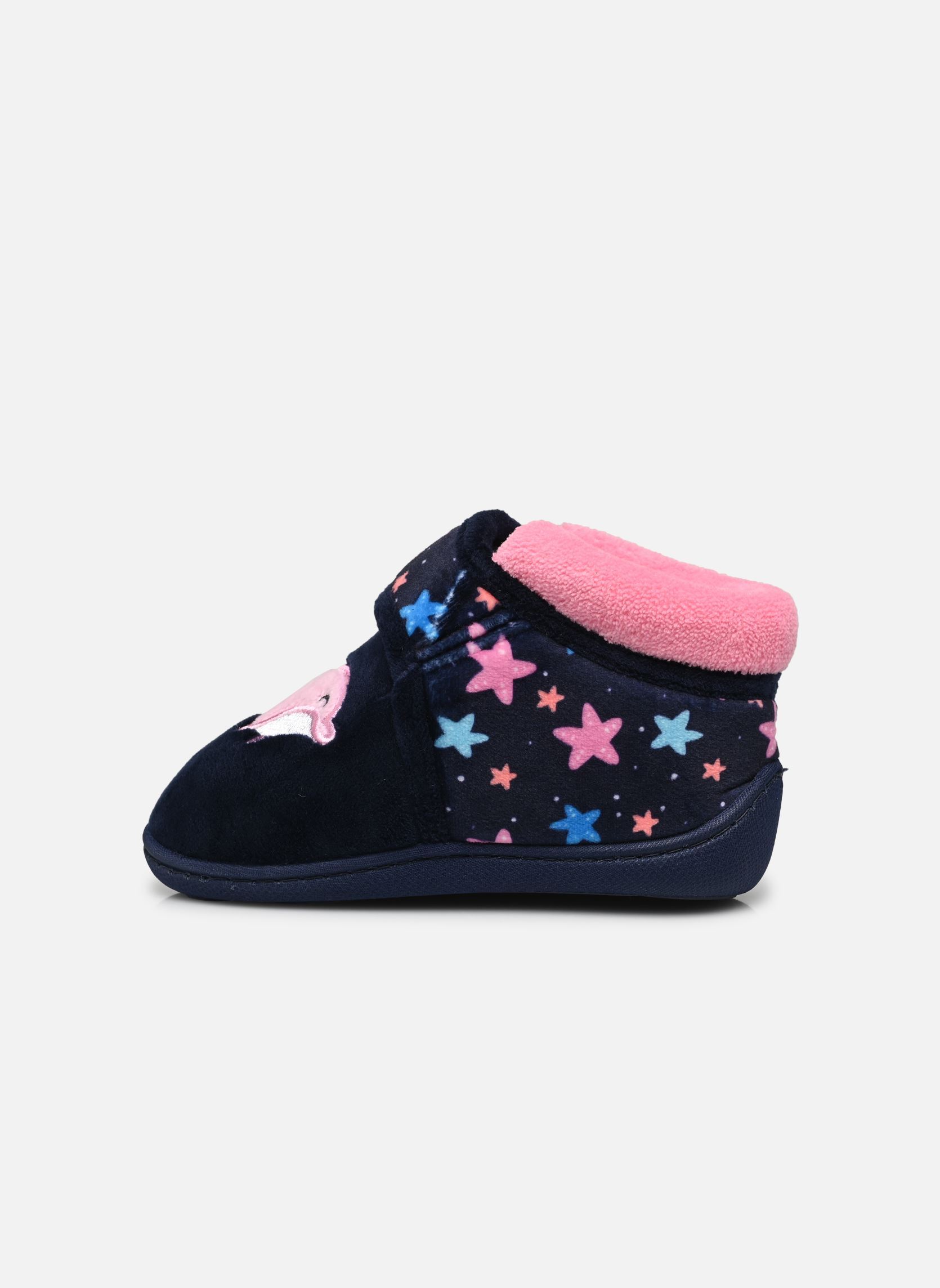 Pantoffels Bottillons velcro en microvelours meisjes blauw Isotoner Pantoffels Bottillons velcro en microvelours meisjes blauw MARINE